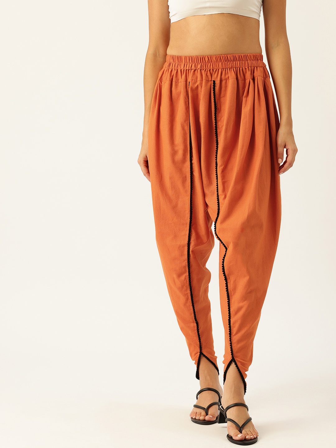 

Molcha Loose Fit Pure Cotton Dhoti Salwar With Lace Trim, Rust