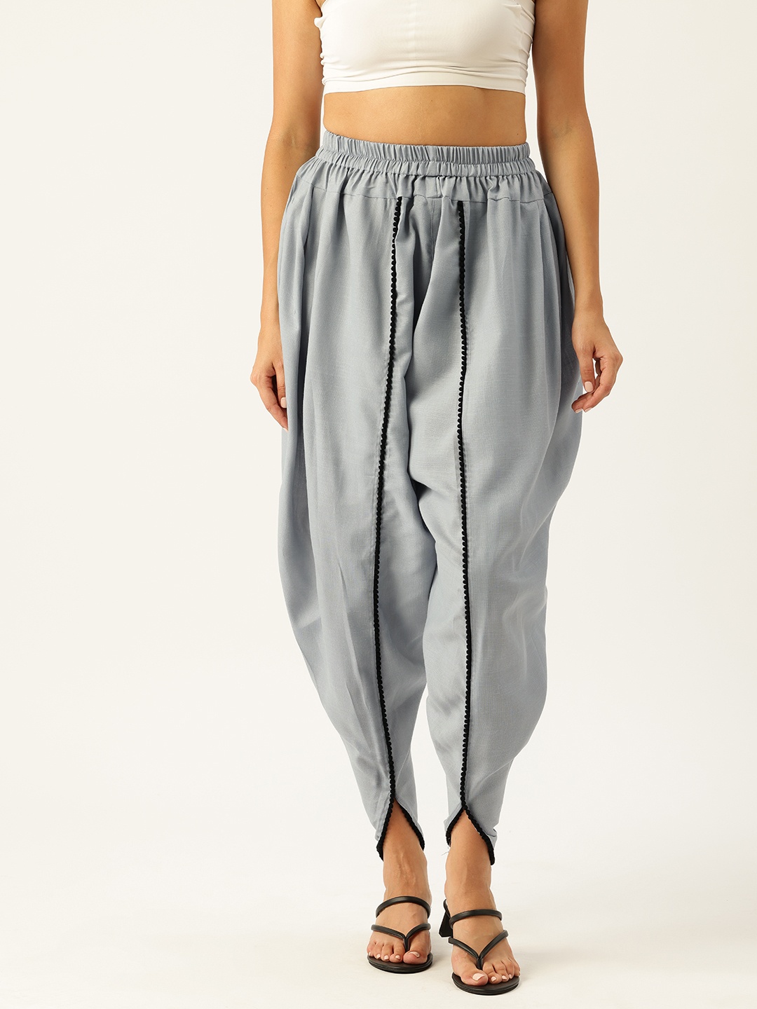 Molcha Loose Fit Pure Cotton Dhoti Salwar With Lace Trim, Grey