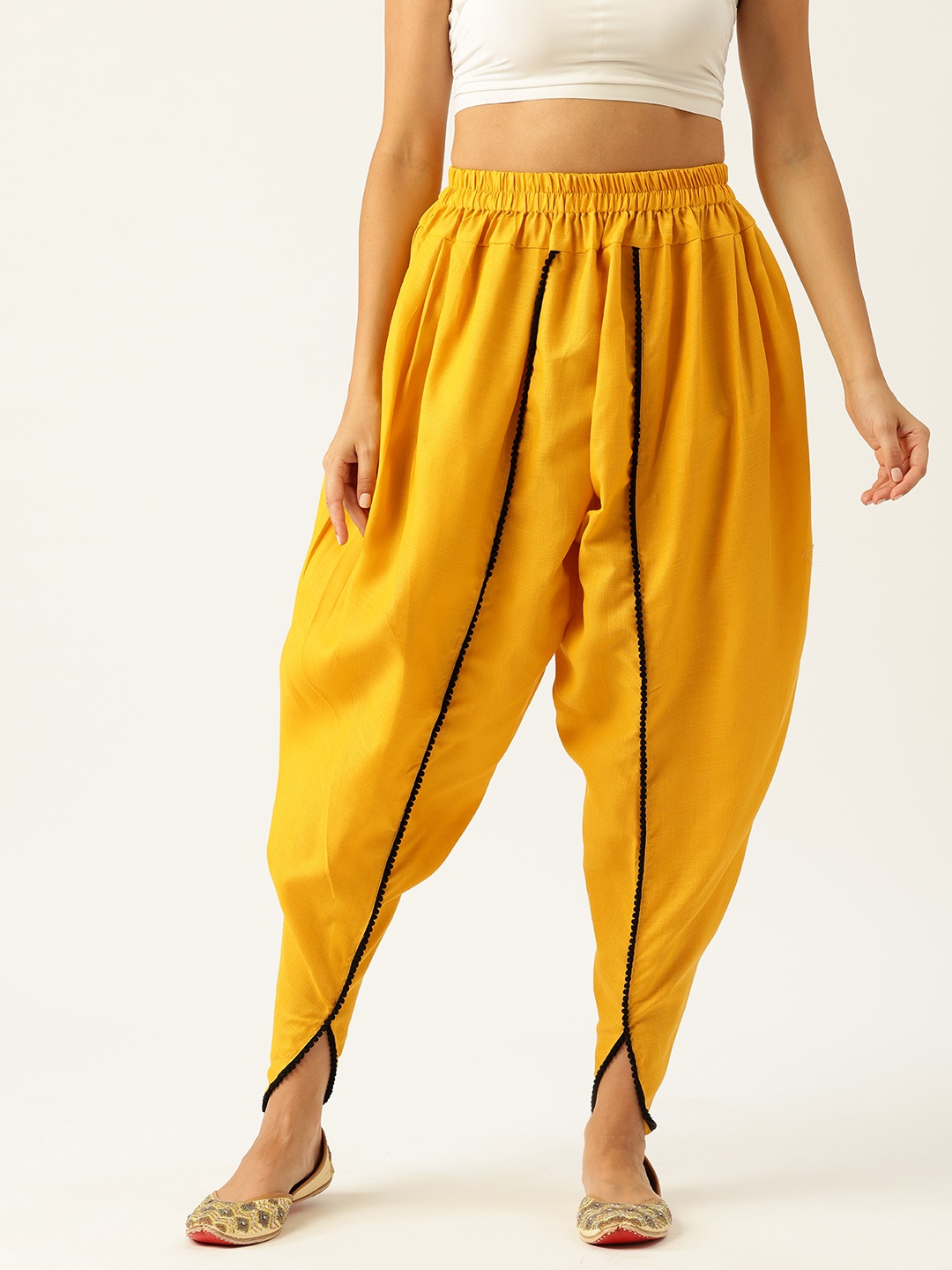 

Molcha Loose Fit Pure Cotton Dhoti Salwar With Lace Trim, Mustard