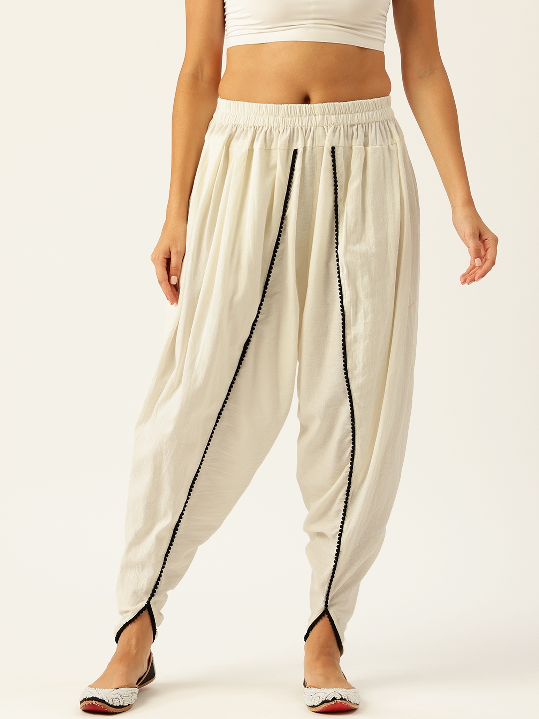 Molcha Loose Fit Pure Cotton Dhoti Salwar With Lace Trim, White