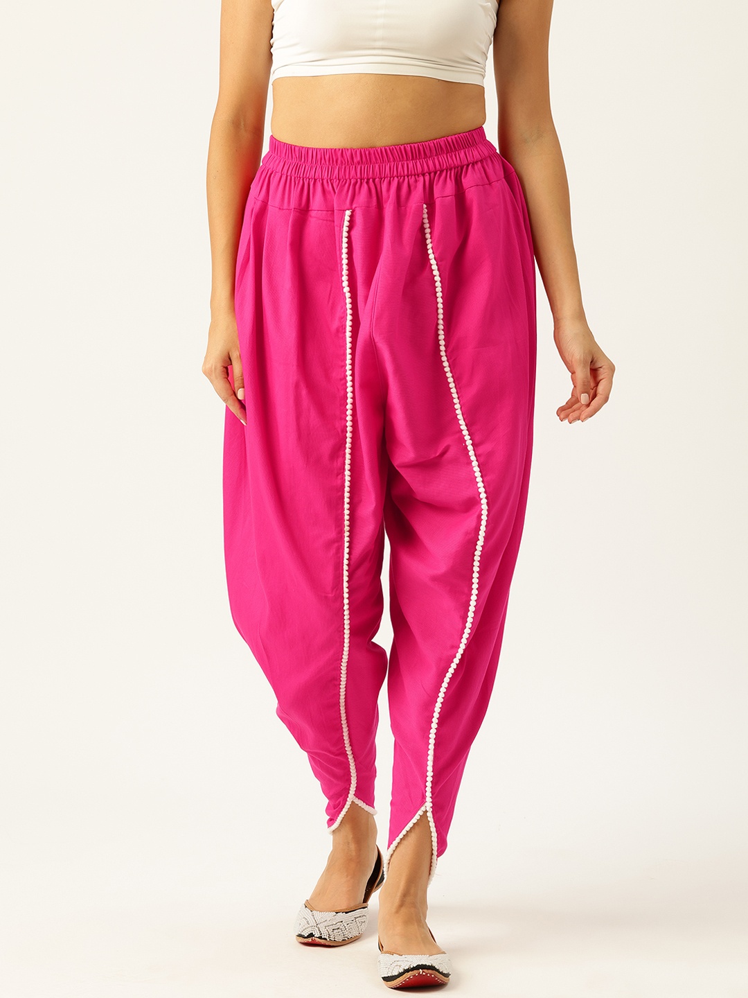 Molcha Loose Fit Pure Cotton Dhoti Salwar With Lace Trim, Pink