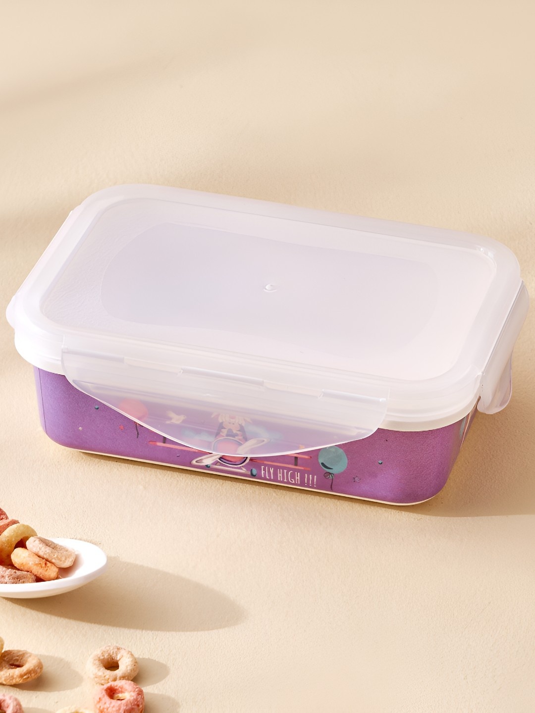 

Home Centre Purple & White Printed Lunch Box 450 ml