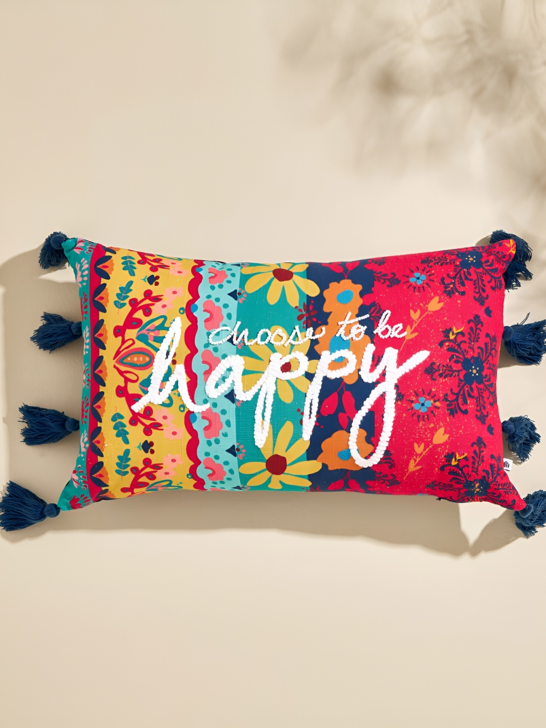 

Home Centre Glance Yellow & Red Embroidered Cotton Rectangle Cushion