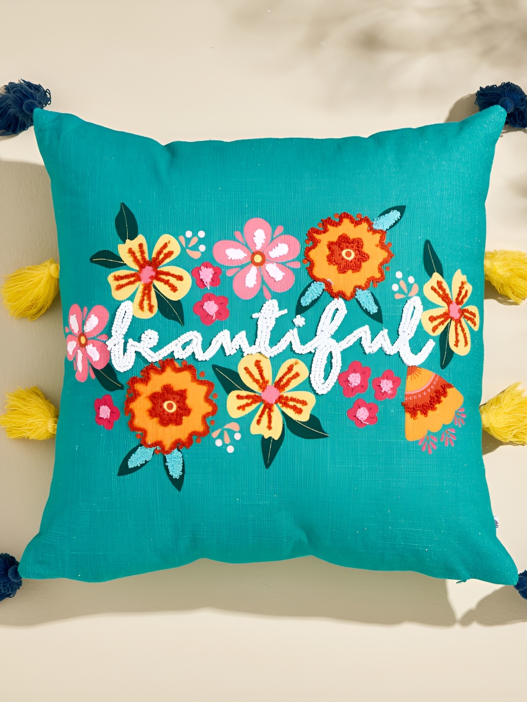 

Home Centre Glance Teal Green Embellished Cotton Square Cushion