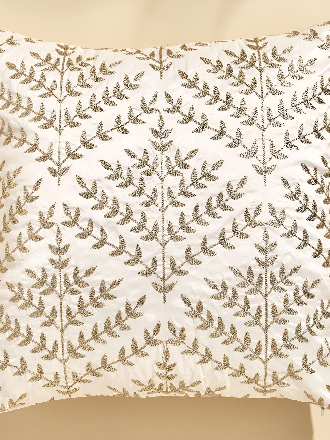 

Home Centre Velour Off White & Gold-Toned Embroidered Square Cushion Cover