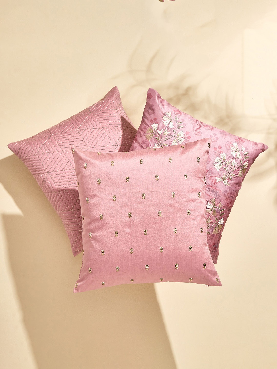 

Home Centre Velour Pink & Gold-Toned Embroidered Square Cushion Cover