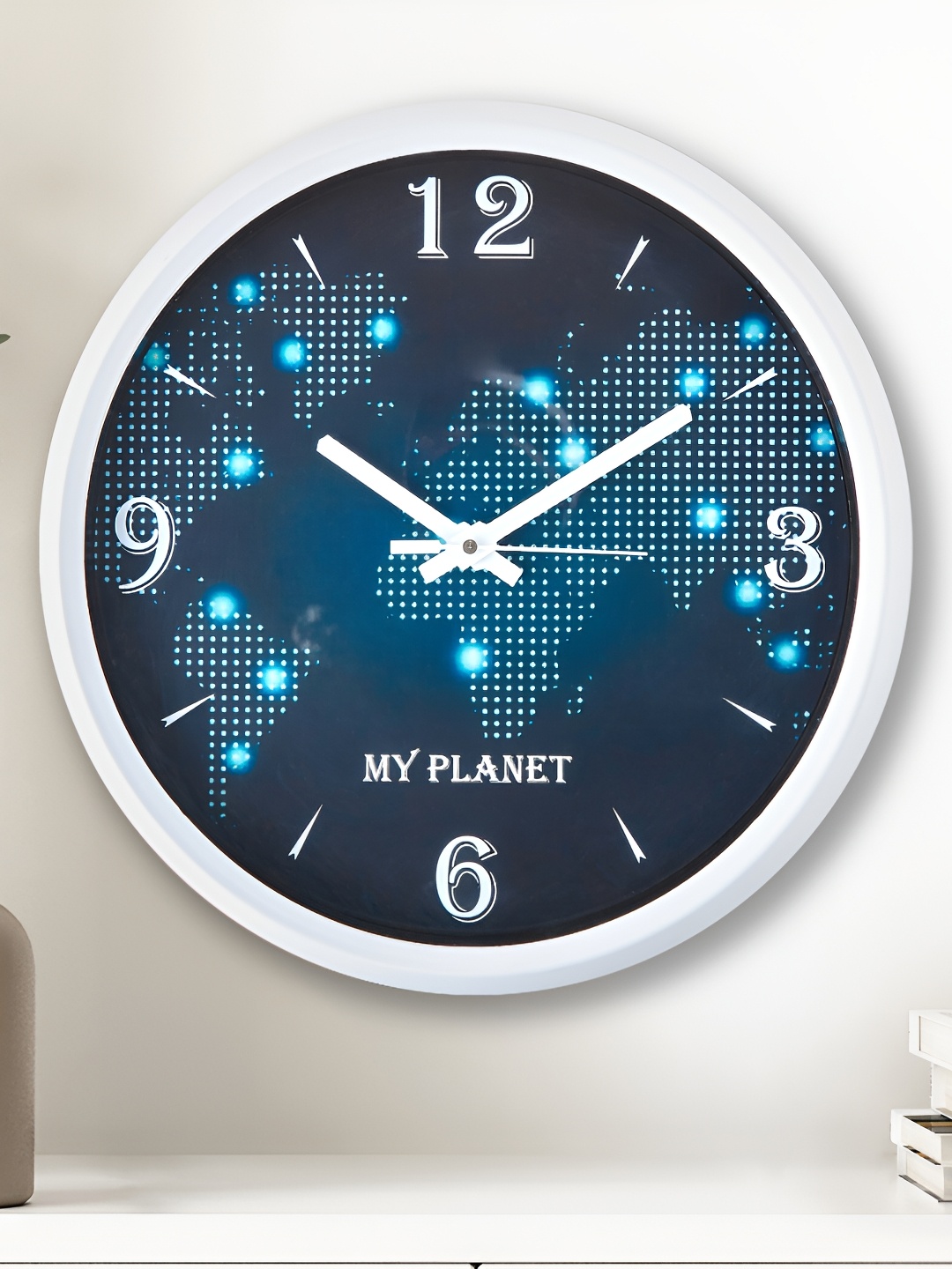Home Centre Blue & White Printed Contemporary Round Shaped Wall Clock