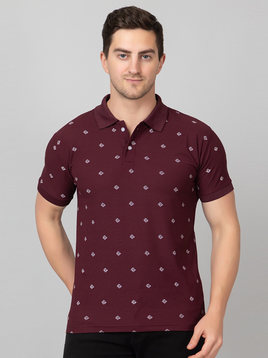 

ZEFFIT Conversational Printed Polo Collar T-shirt, Maroon