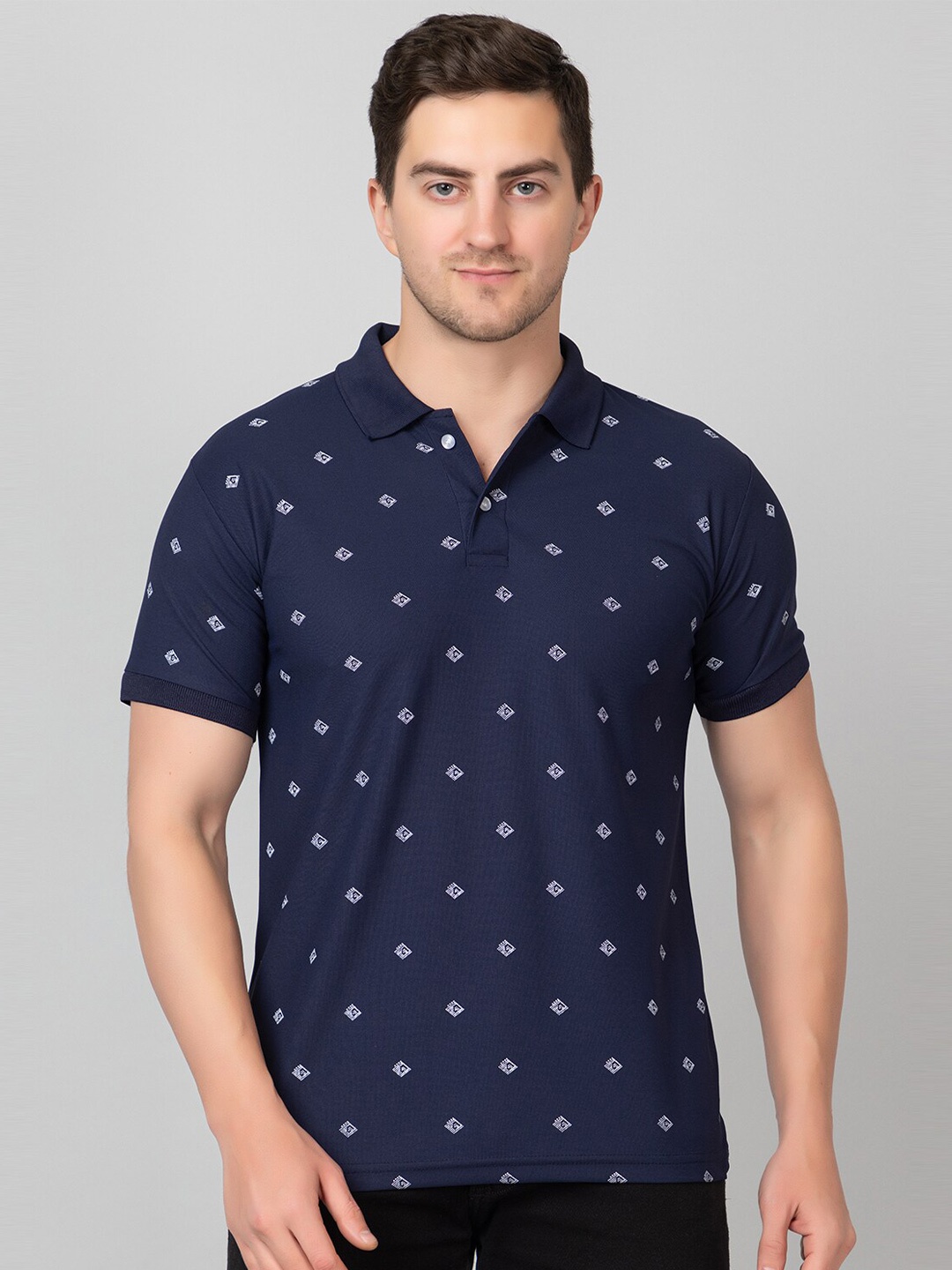 

ZEFFIT Conversational Printed Polo Collar T-shirt, Navy blue