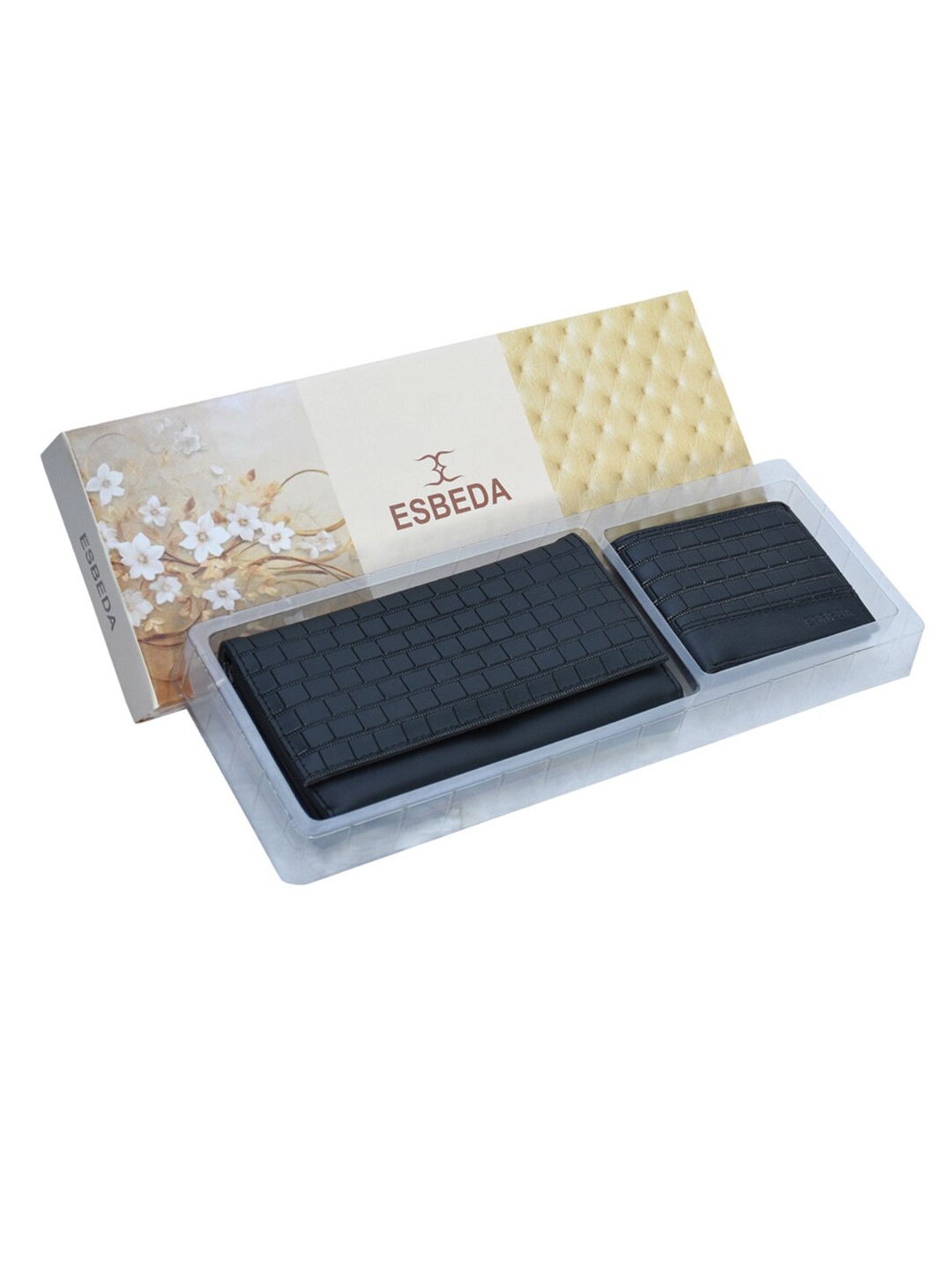 

ESBEDA Unisex Set of 2 Textured Two Fold & Zip Around Wallet, Black
