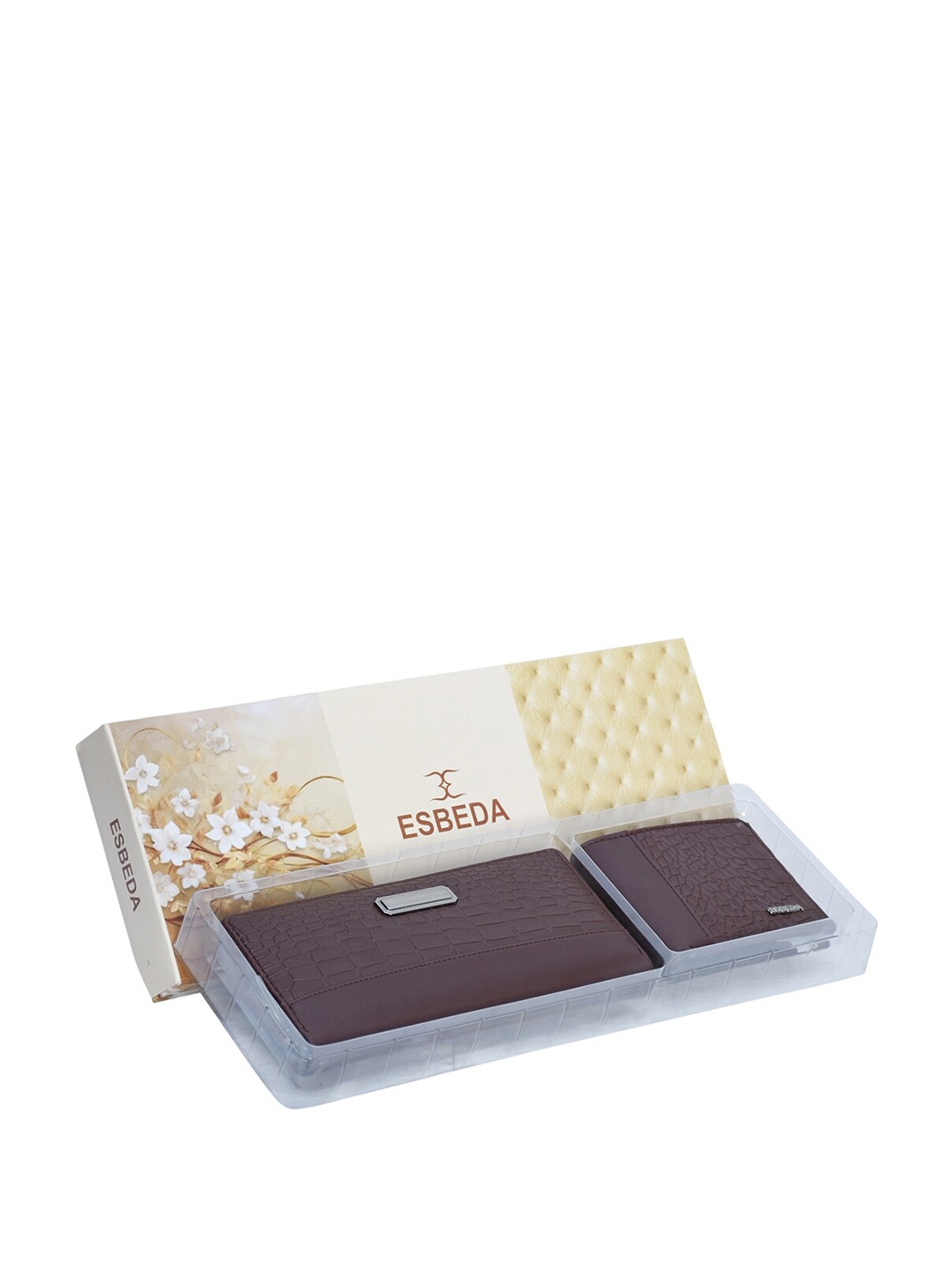 

ESBEDA Unisex Set of 2 Textured Two Fold & Zip Around Wallet, Brown