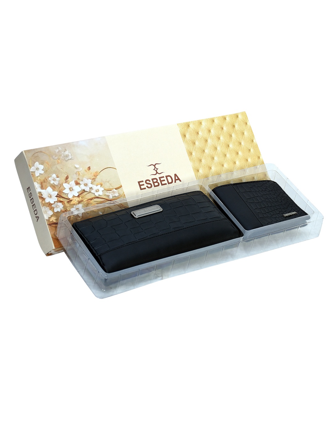 

ESBEDA Unisex Set of 2 Textured Two Fold & Zip Around Wallet, Black