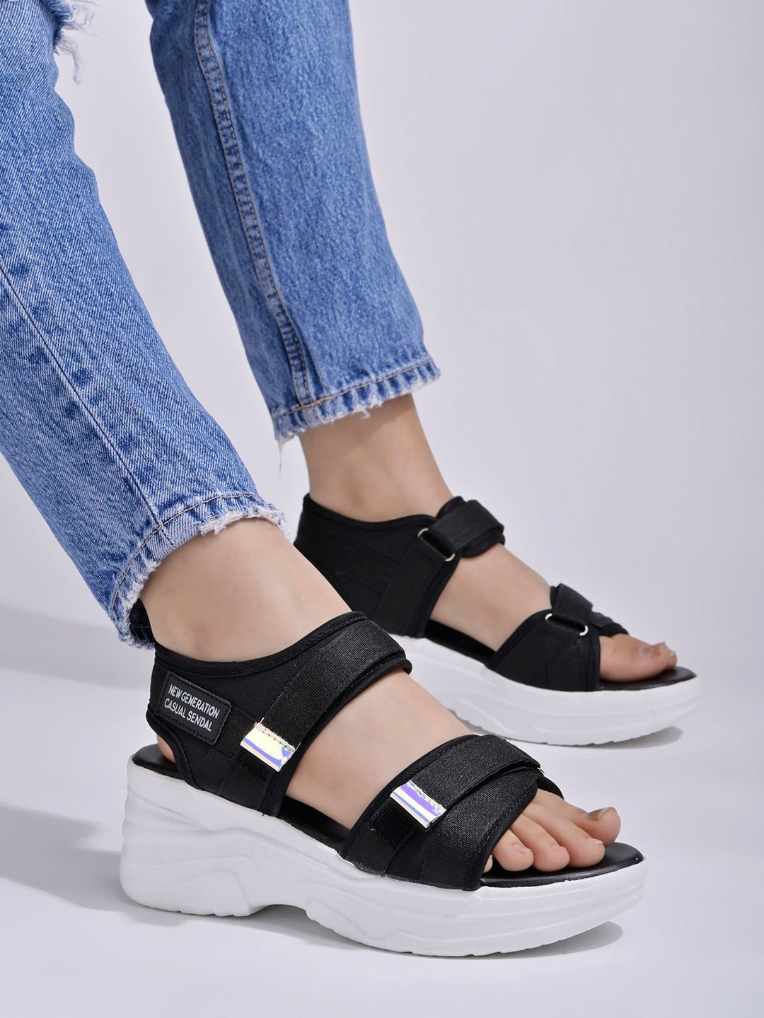 

Shoetopia Open Toe Platform Heels, Black