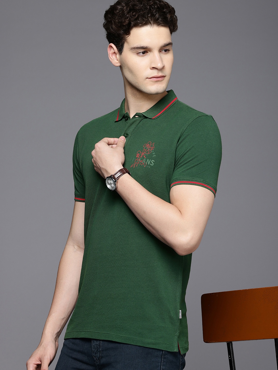

Louis Philippe Jeans Polo Collar Pure Cotton Slim Fit T-shirt, Green