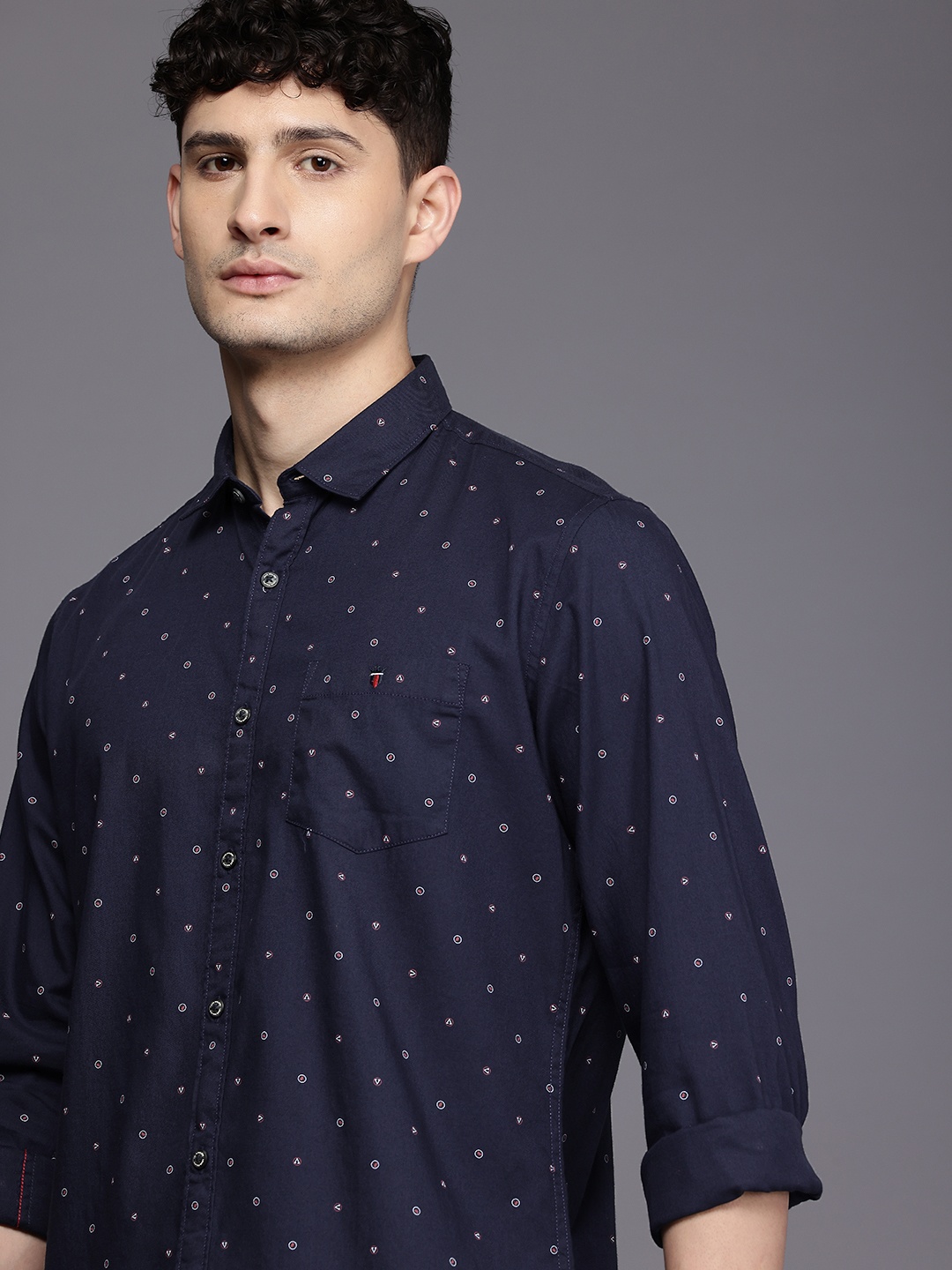 

Louis Philippe Jeans Slim Fit Printed Pure Cotton Casual Shirt, Navy blue