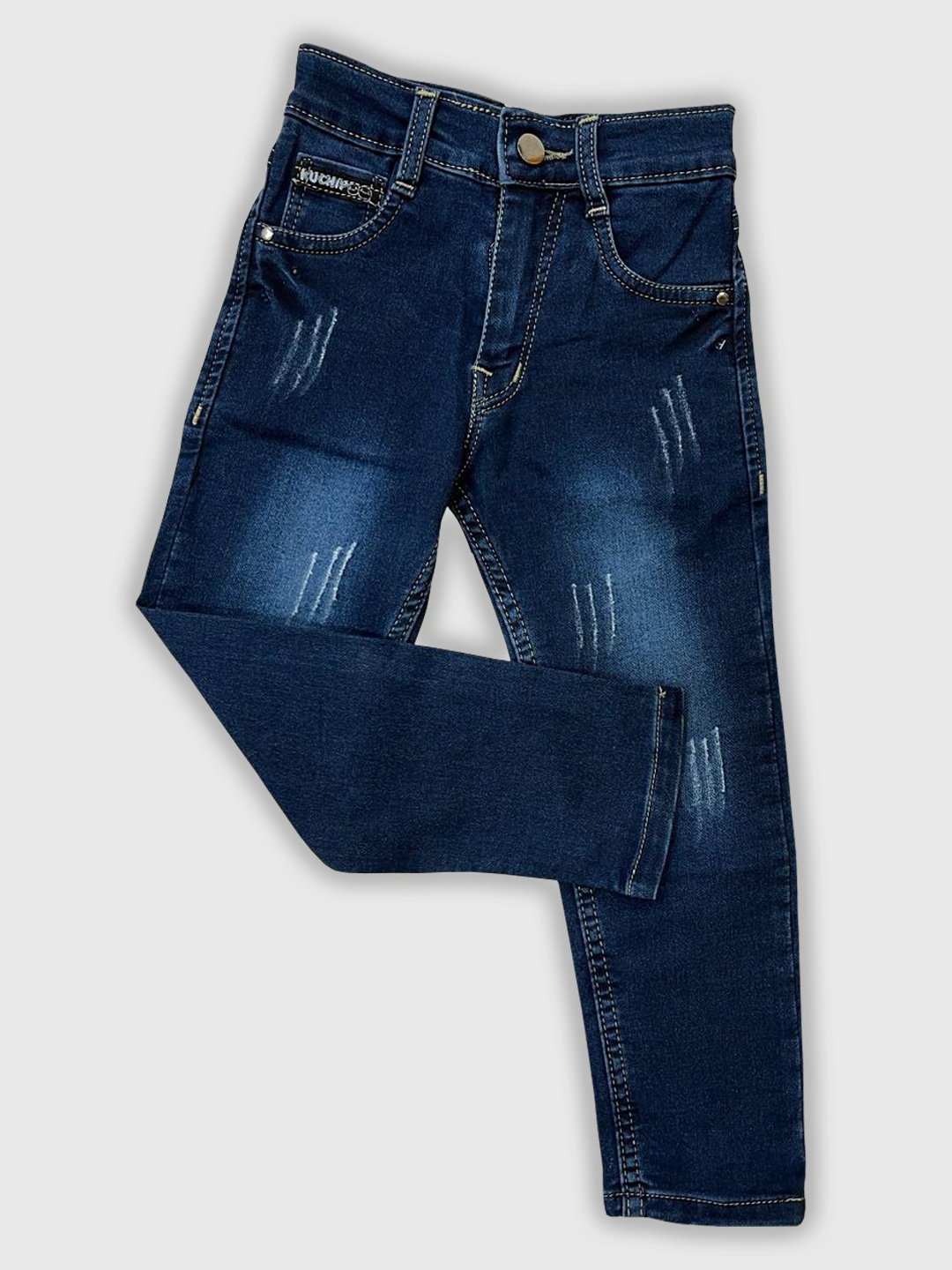 

KUCHIPOO Kids Low Distress Light Fade Cotton Jeans, Navy blue