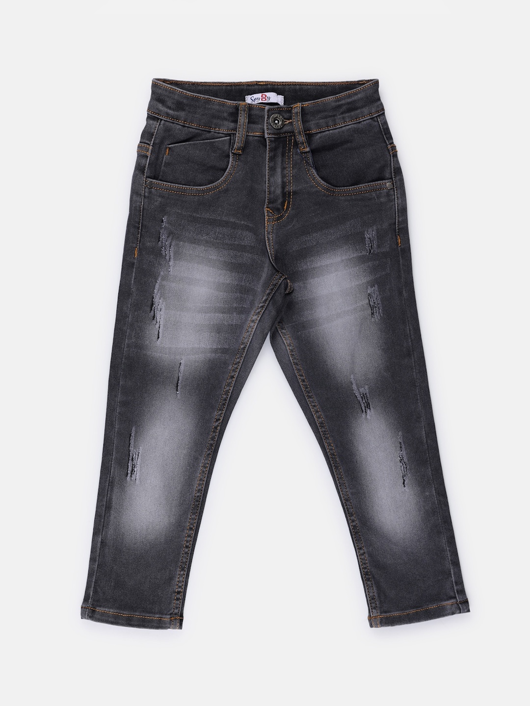 

SPYBY Boys Mildly Distressed Heavy Fade Whiskers Cotton Denim Jeans, Grey