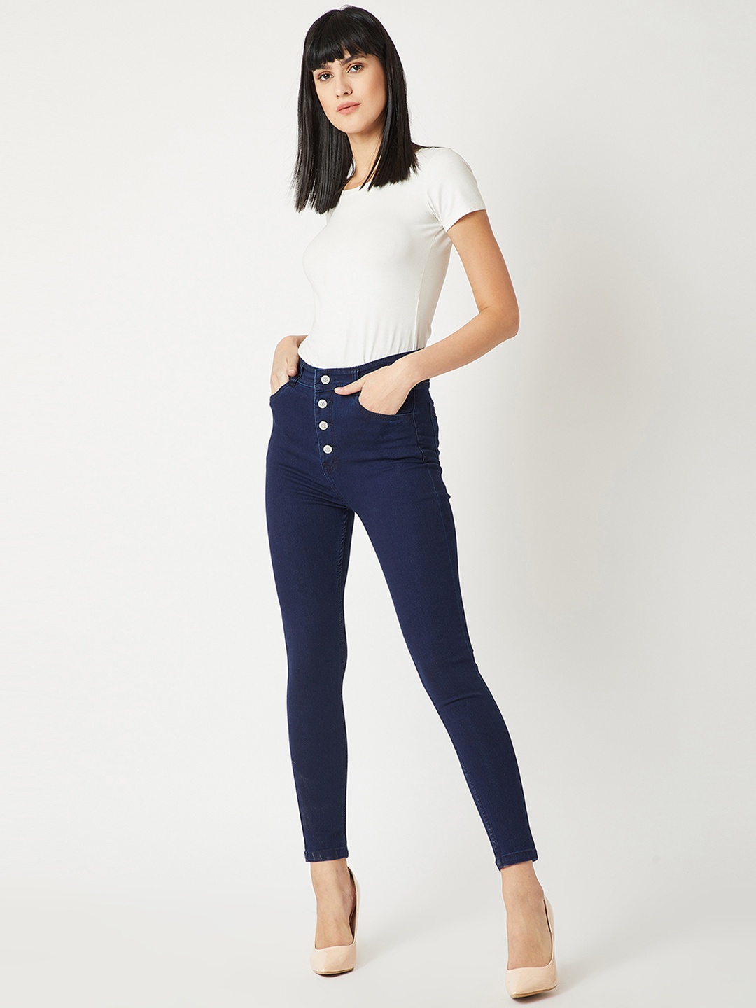 

Miss Chase Women Skinny Fit High-Rise Stretchable Jeans, Navy blue