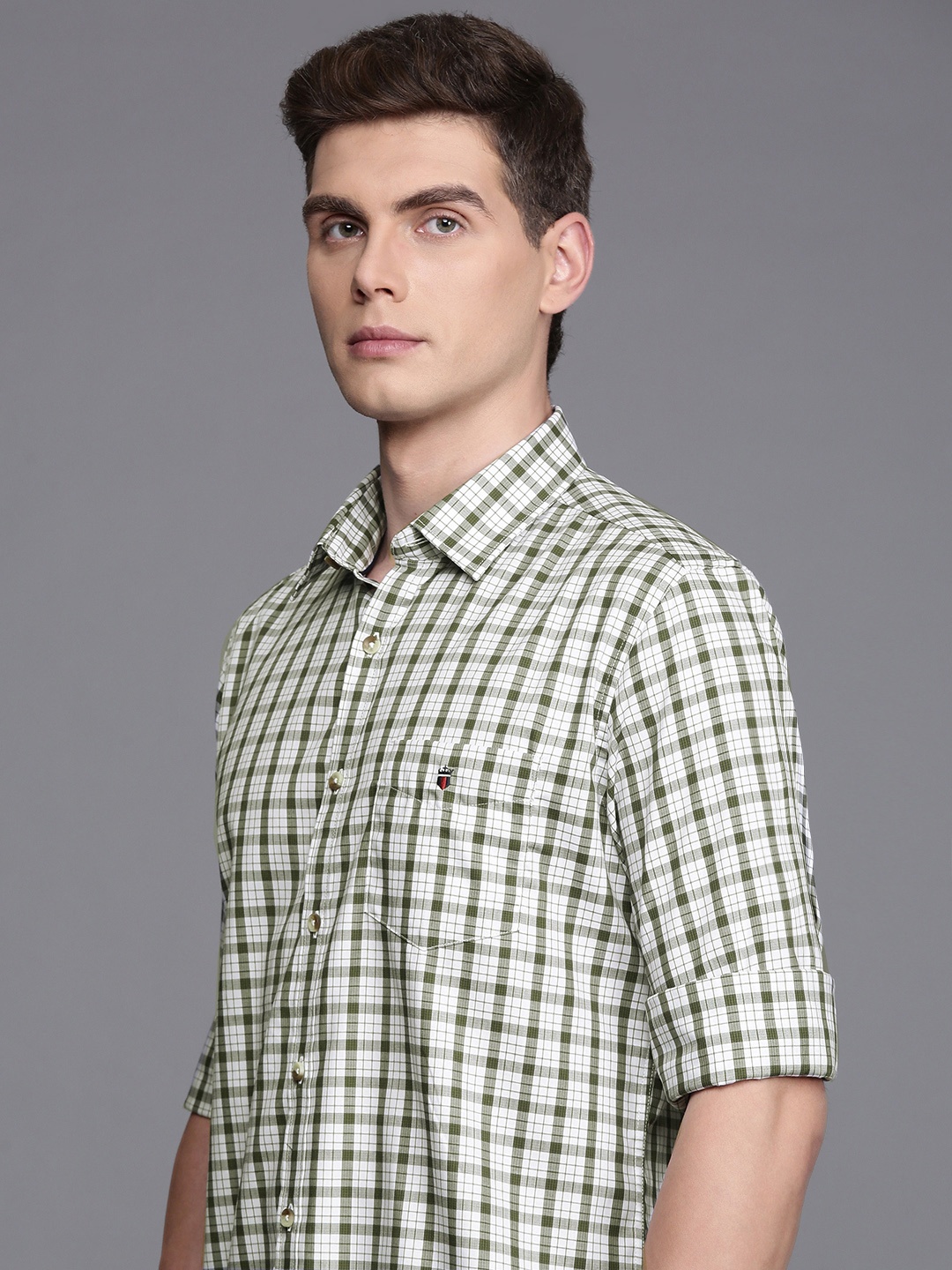 

Louis Philippe Sport Pure Cotton Slim Fit Opaque Checked Casual Shirt, Green