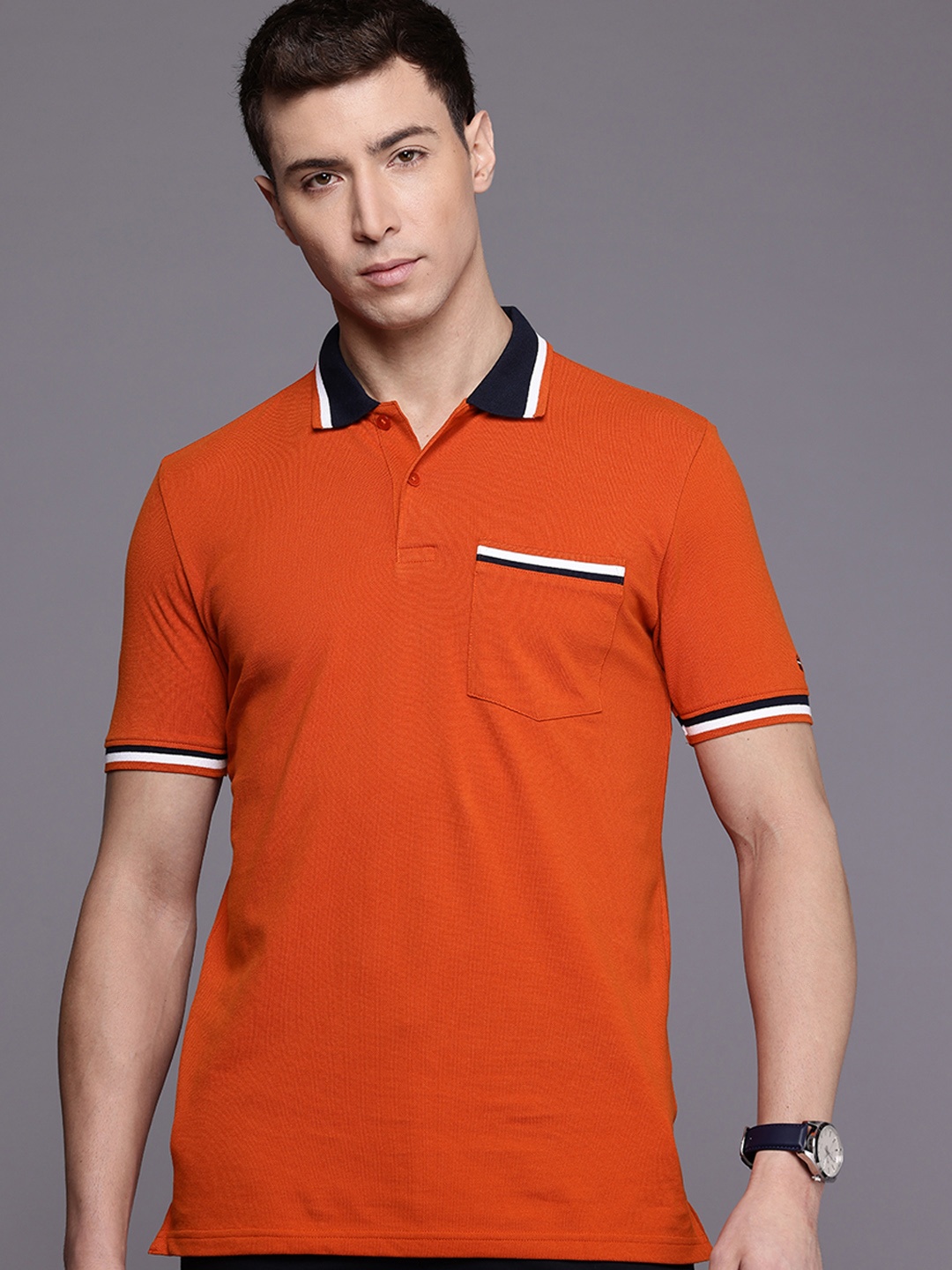 

Louis Philippe Sport Slim Fit Polo Collar Pure Cotton T-shirt, Orange