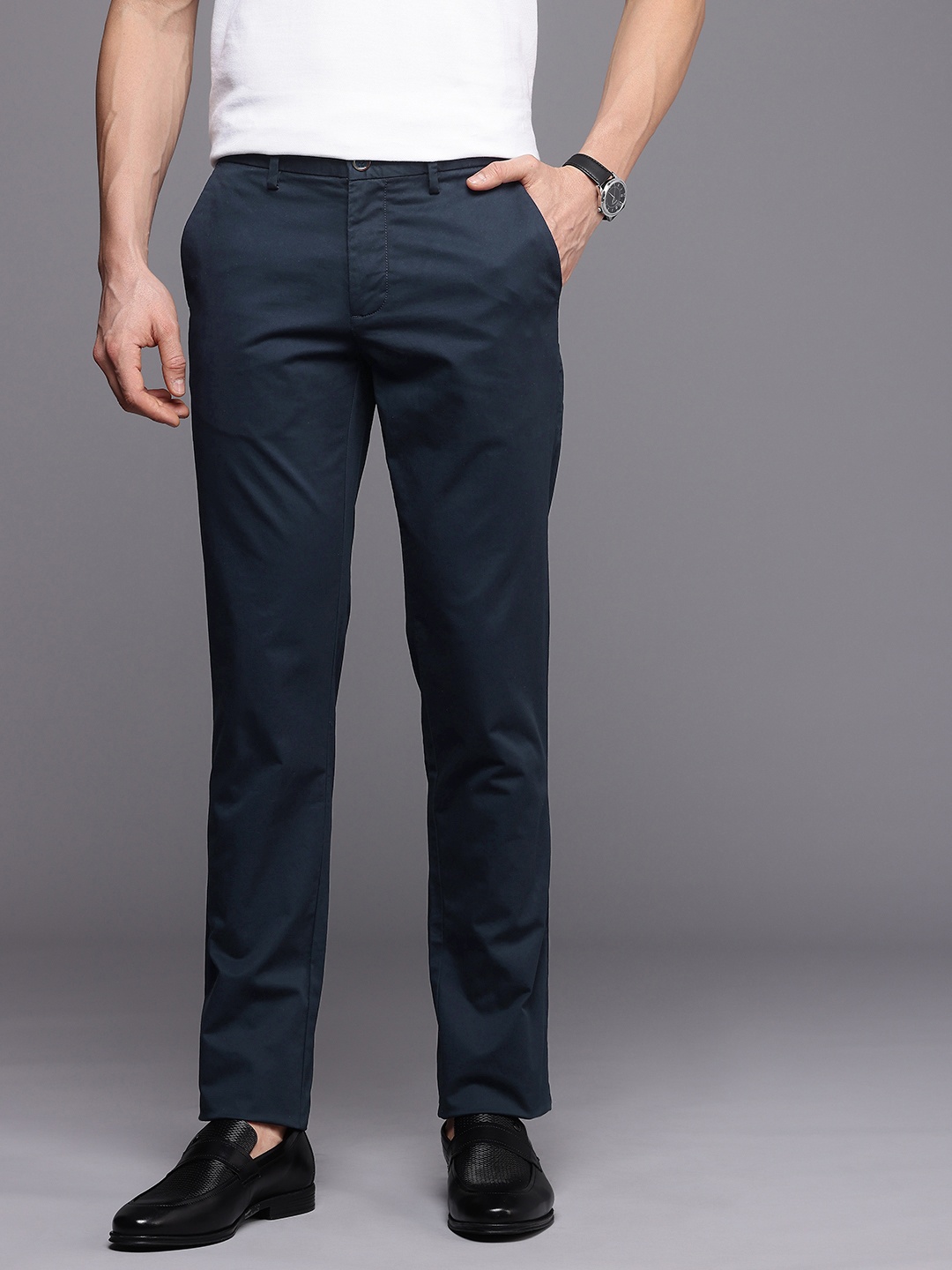 

Louis Philippe Sport Men Tapered Fit Smart Casual Trousers, Navy blue