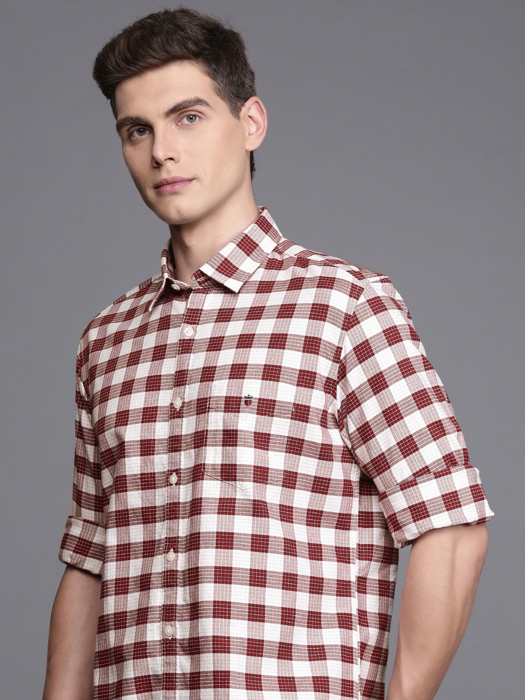 

Louis Philippe Sport Pure Cotton Slim Fit Opaque Checked Casual Shirt, Maroon