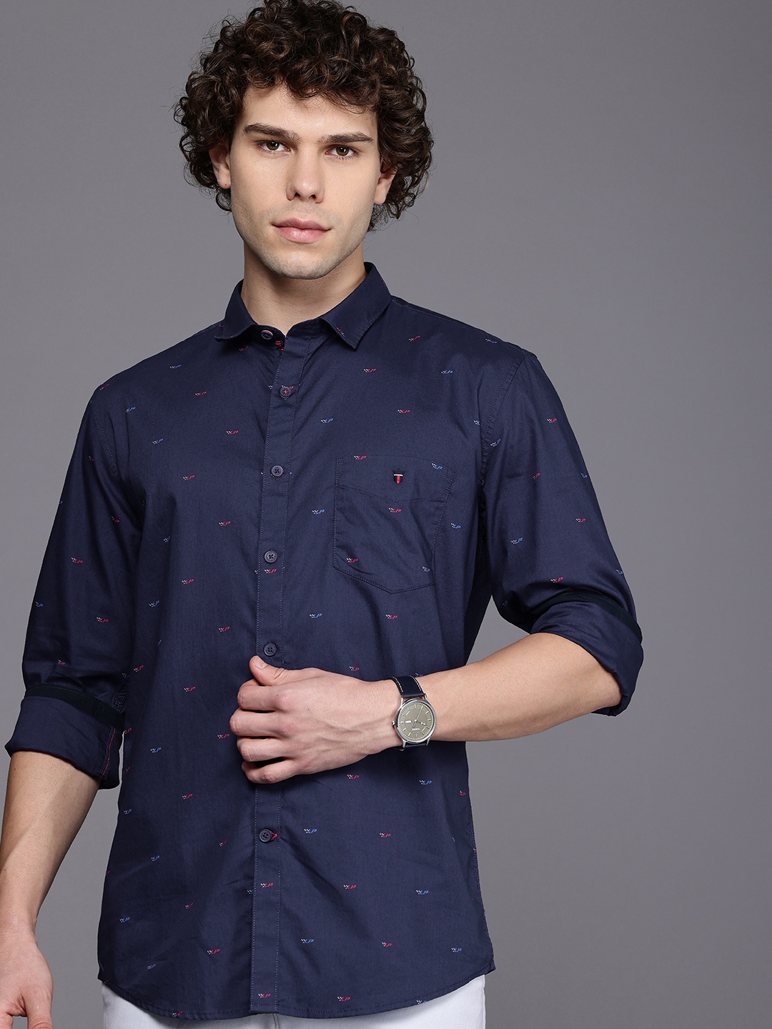 

Louis Philippe Sport Super Slim Fit Printed Pure Cotton Casual Shirt, Blue