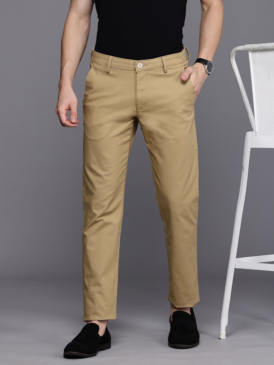 

Louis Philippe Sport Men Slim Fit Mid-Rise Chinos Trousers, Beige