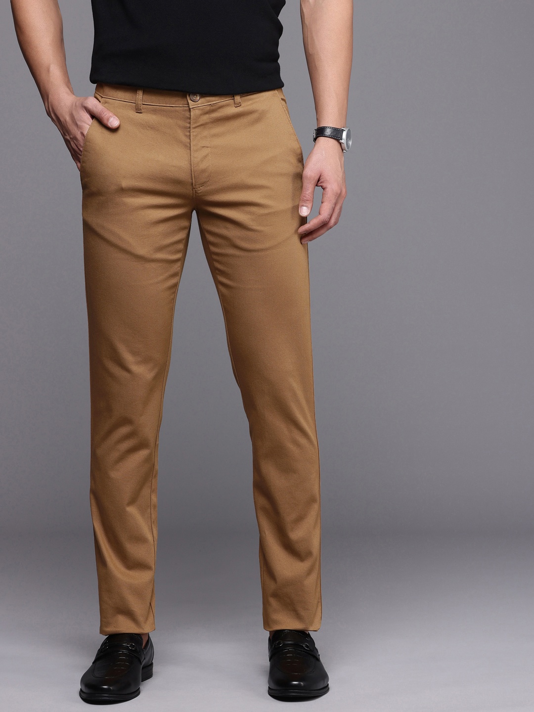 

Louis Philippe Sport Men Textured Super Slim Fit Chinos Smart Casual Trousers, Khaki