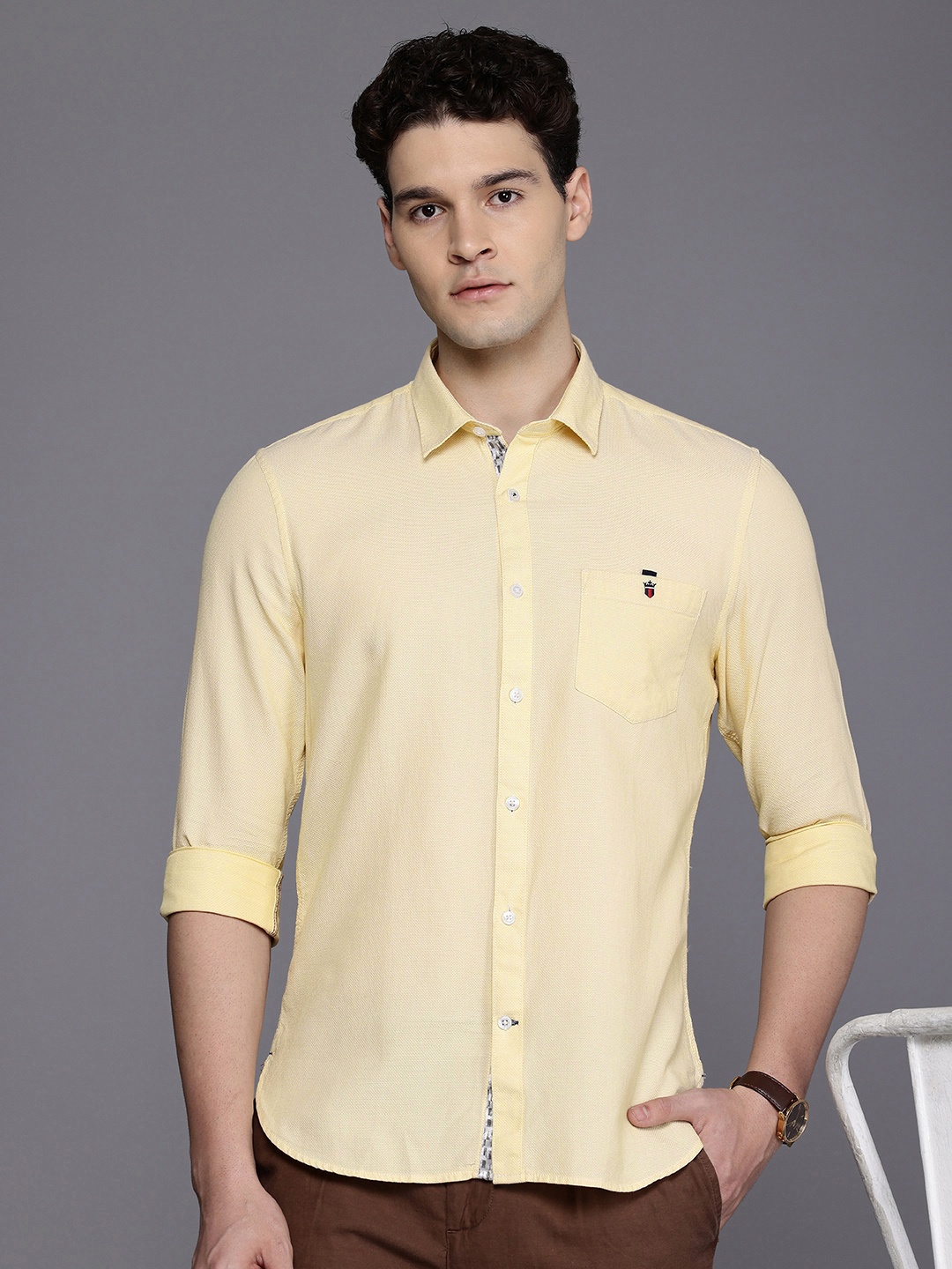 

Louis Philippe Sport Smart Fit Textured Pure Cotton Casual Shirt, Yellow