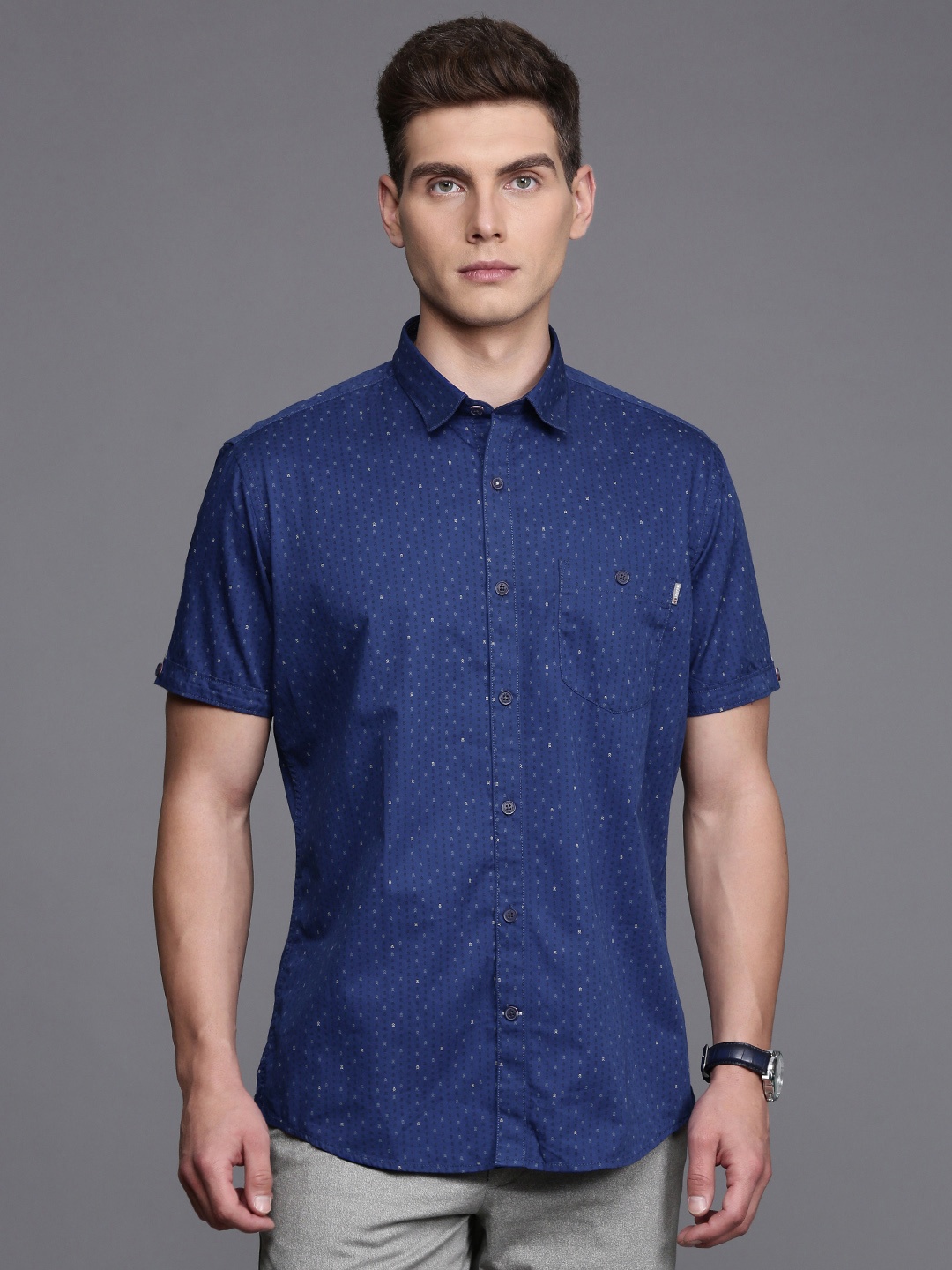 

Louis Philippe Sport Pure Cotton Slim Fit Opaque Printed Casual Shirt, Blue