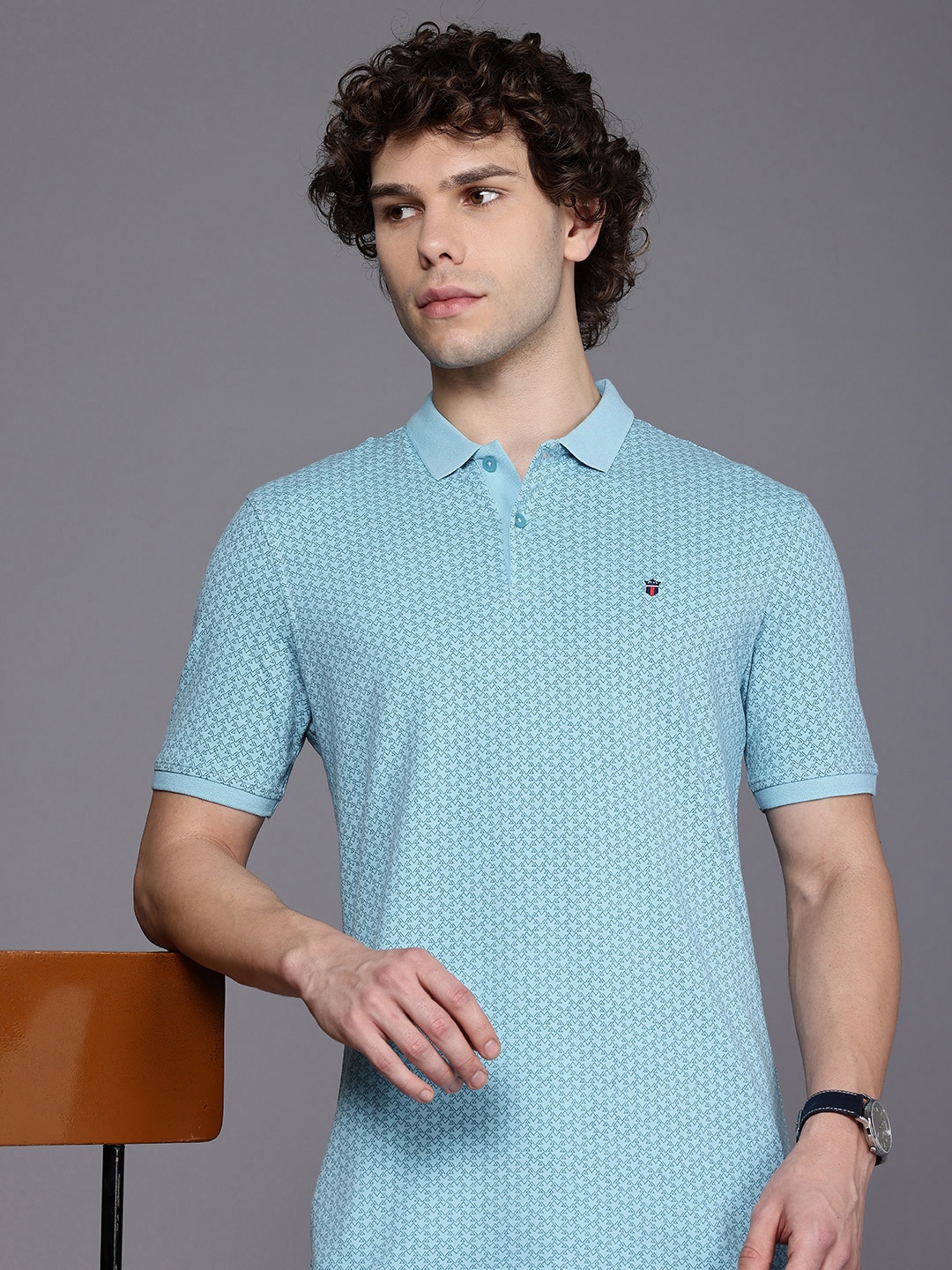 

Louis Philippe Sport Geometric Printed Polo Collar Slim Fit T-shirt, Blue