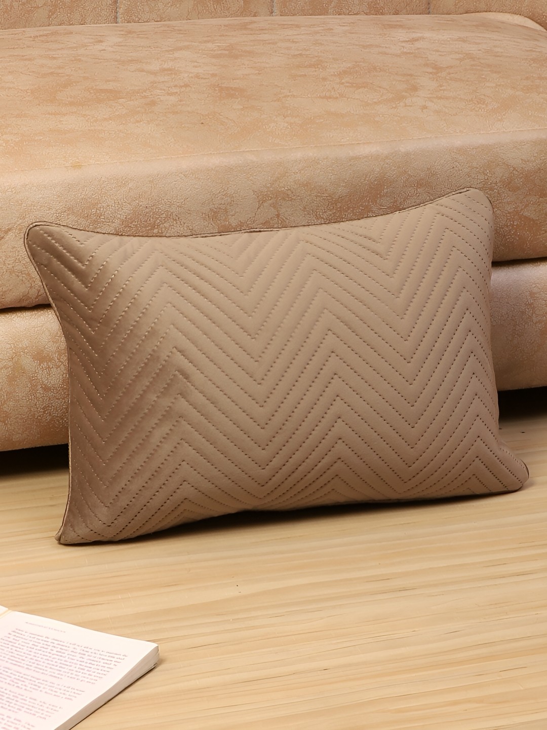 

MFD HOME FURNISHING Coffee Brown Geometric Satin Rectangle Cushion Cover