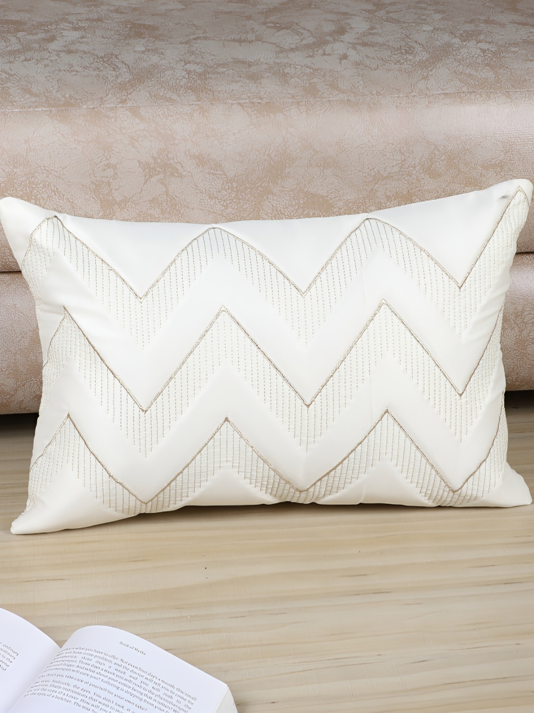 

MFD HOME FURNISHING White Self Design Satin Rectangle Cushion Cover