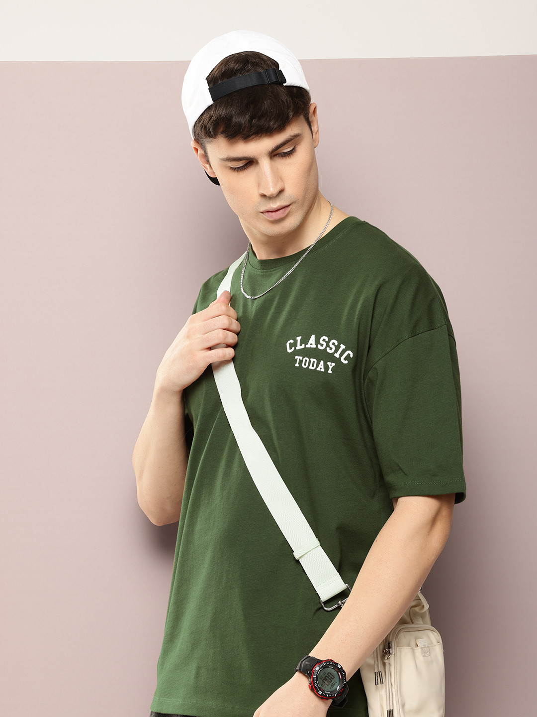 

Kook N Keech Men Typography Printed Drop-Shoulder Sleeves Oversized T-shirt, Green