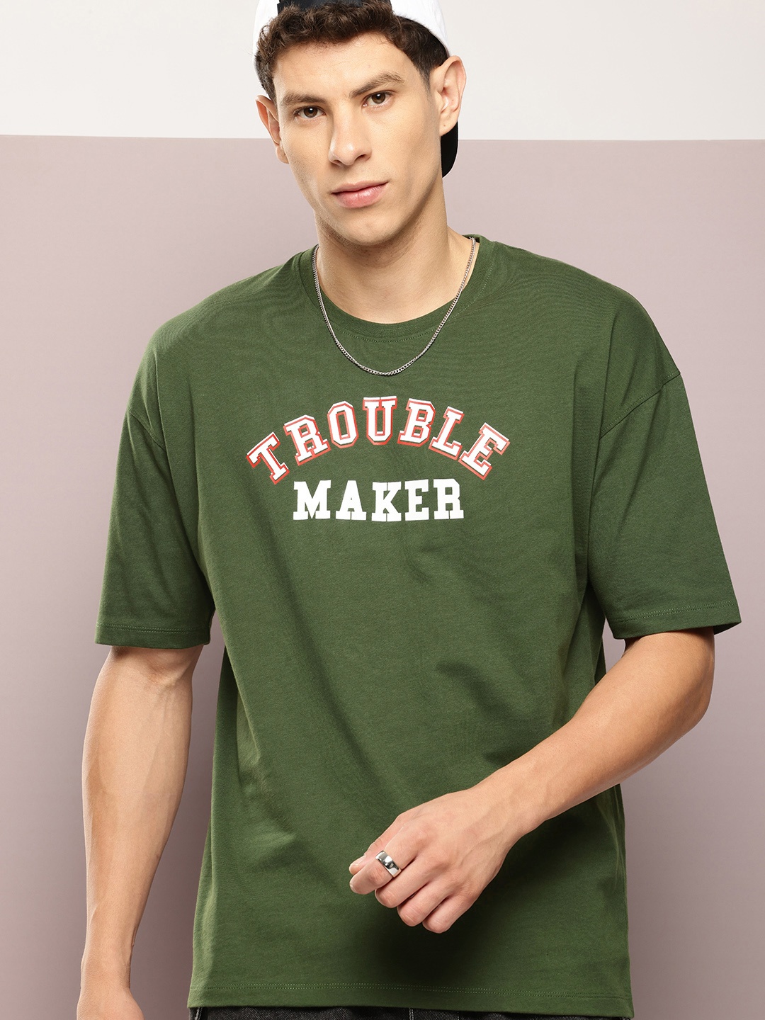 

Kook N Keech Men Typography Printed Oversized T-shirt, Green