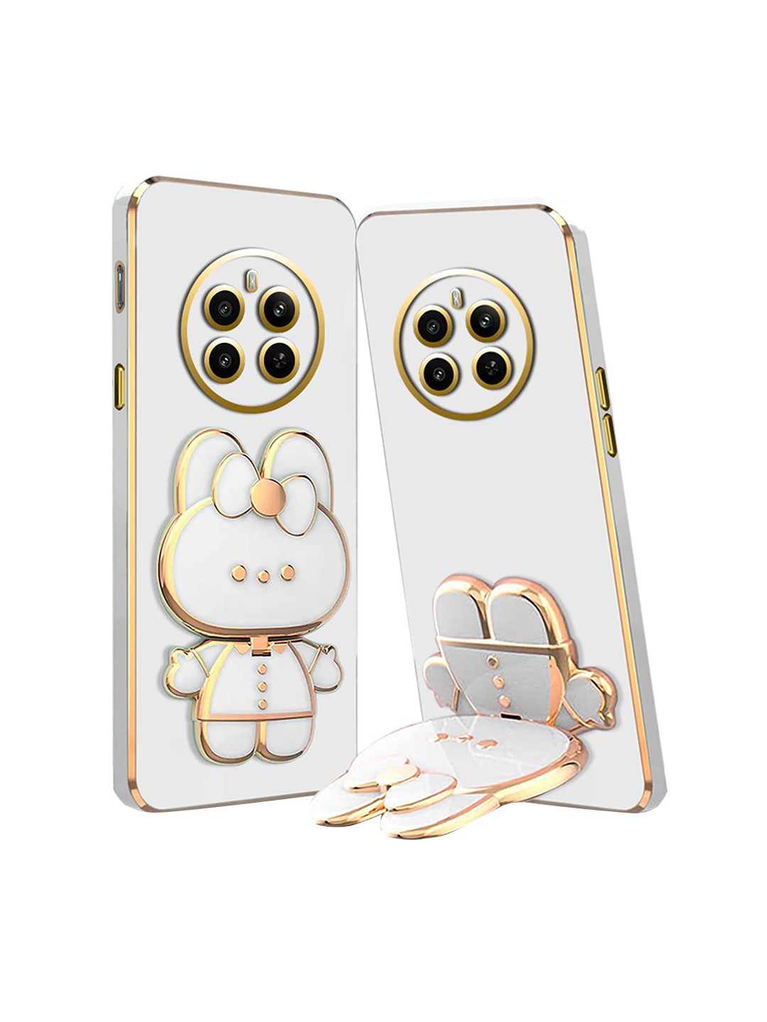 

Karwan 3D Bunny With Folding Stand Realme 12 Plus Mobile Back Case, White