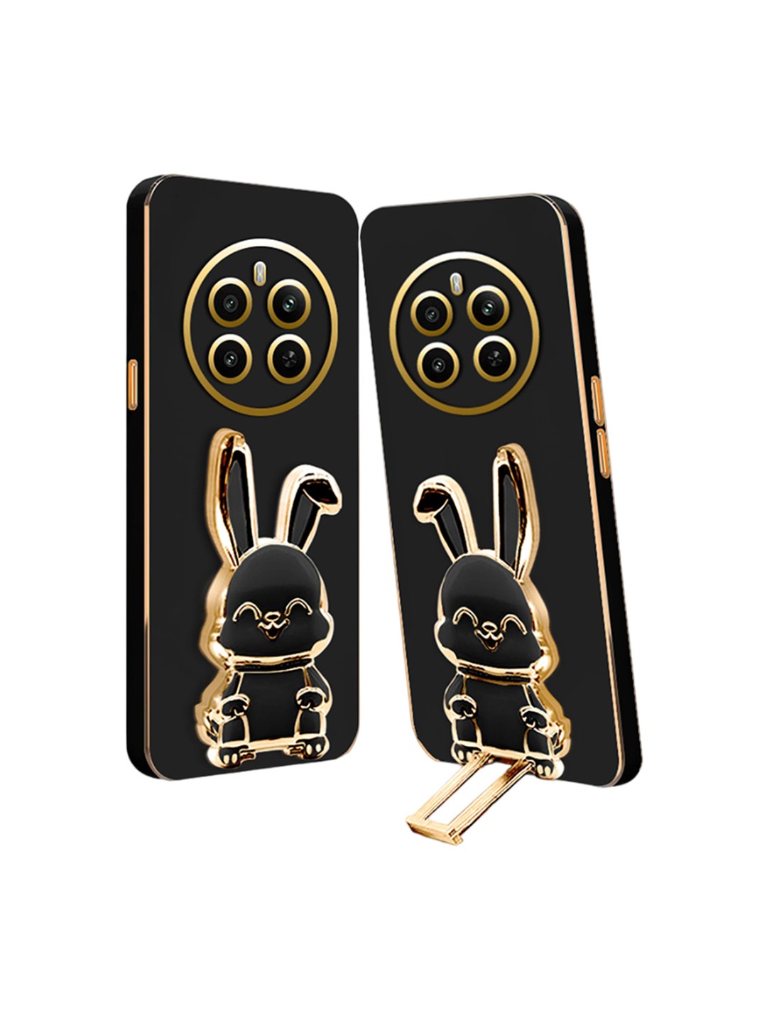 

Karwan 3D Bunny With Folding Stand Realme 12 Plus Back Cover Case, Black