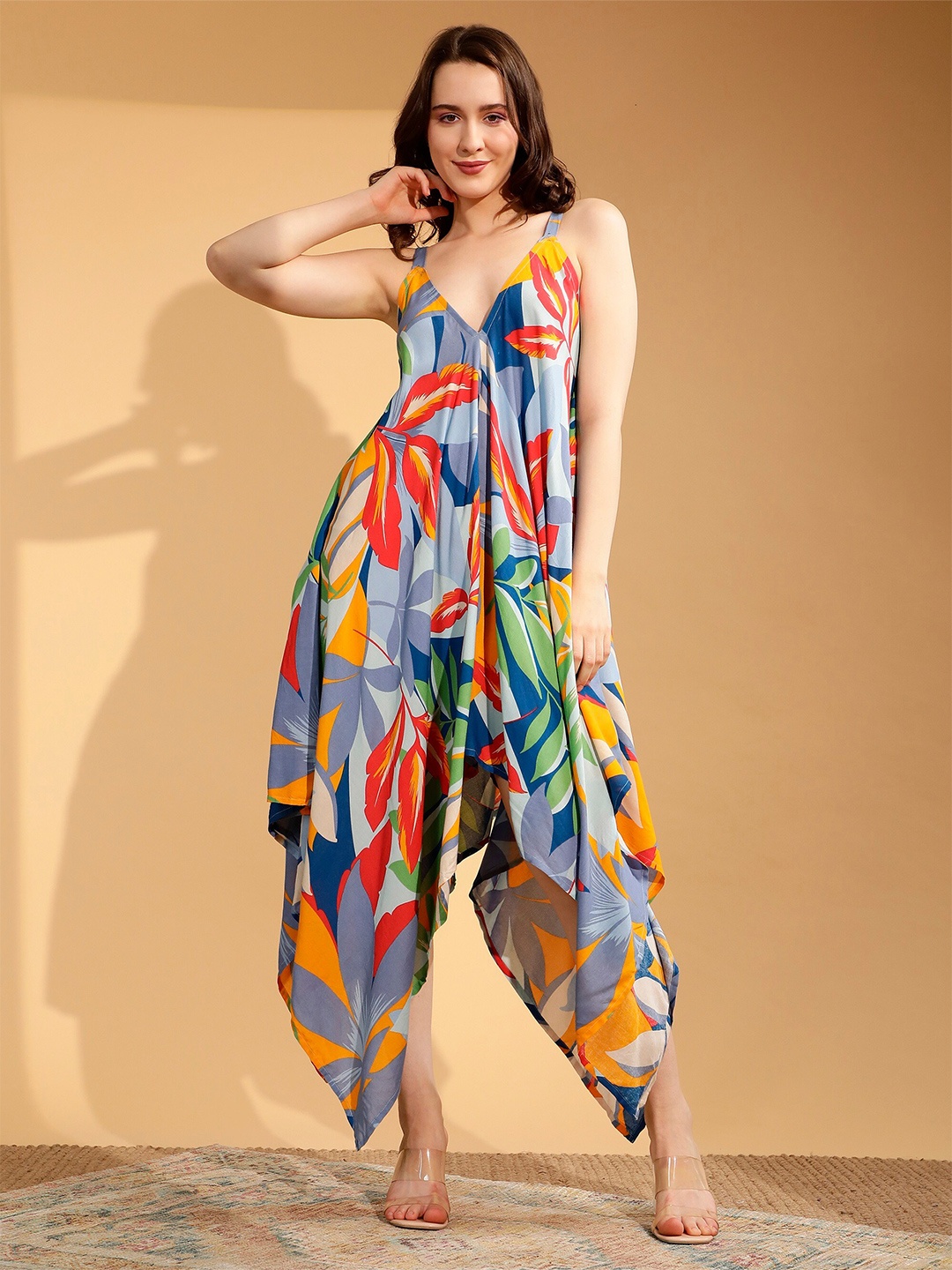

NUEVOSDAMAS Shoulder Straps Floral Printed Maxi Dress, Blue