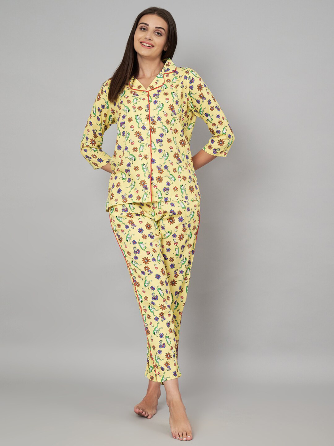 

Yaadleen Printed Shirt with Trousers, Yellow