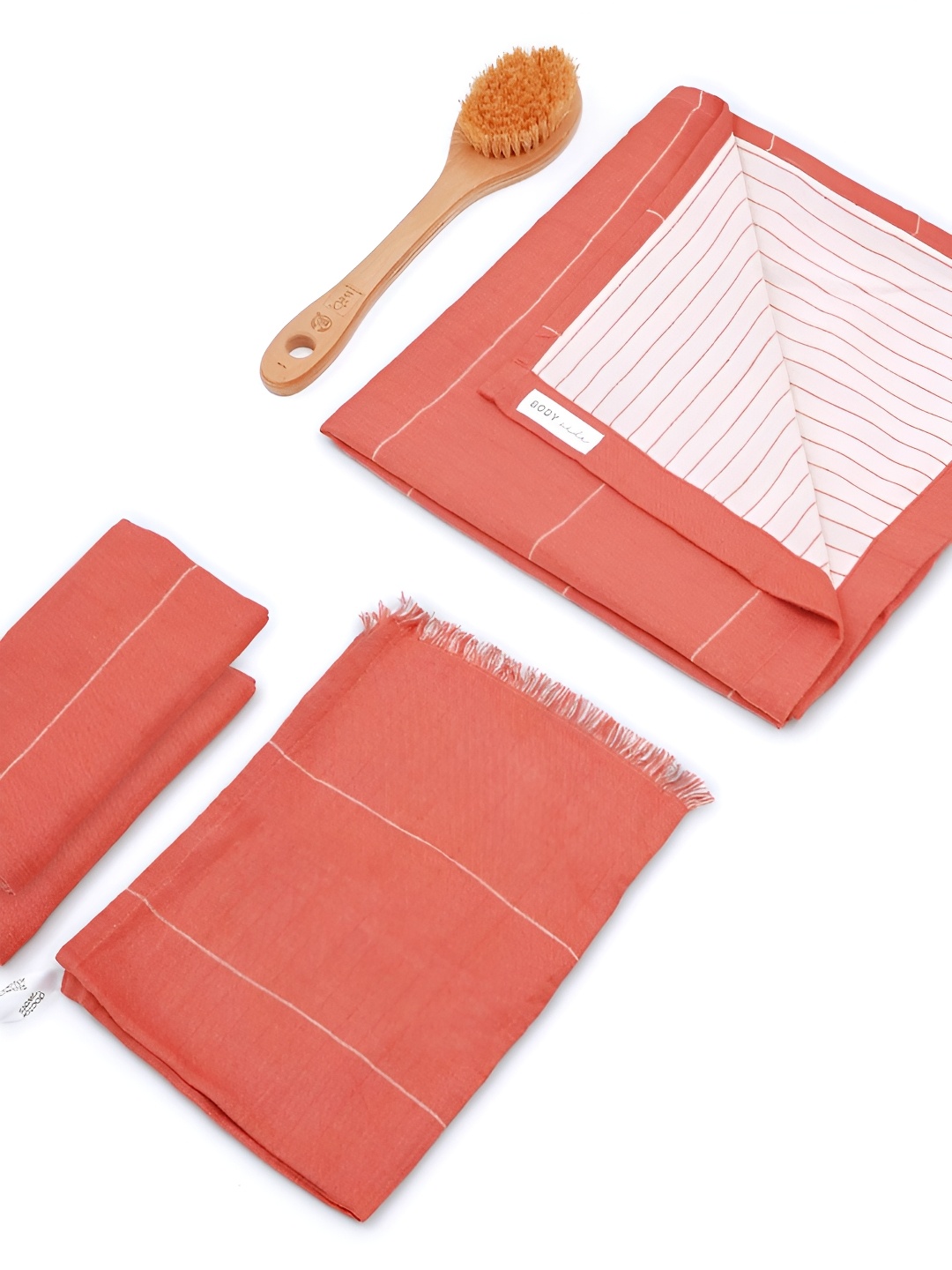 

Doctor Towels 4 Pieces Red & White Striped Aloevera Double Cloth 350 GSM Towel Set