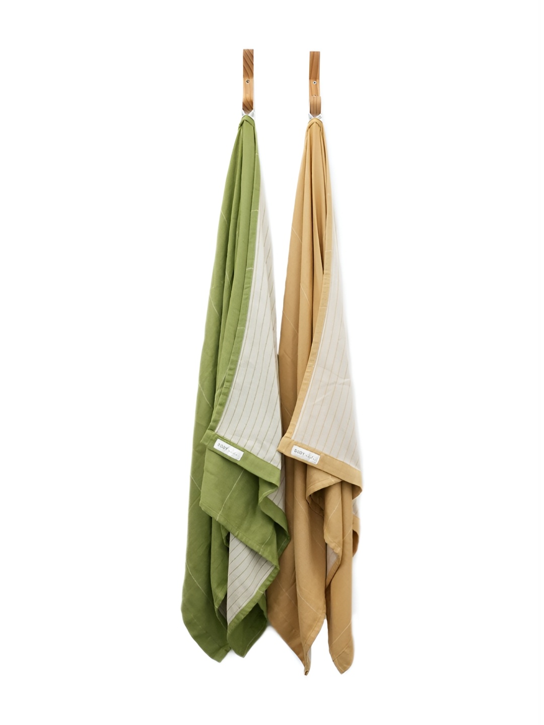 

Doctor Towels Green & Yellow 2 Pieces Striped Aloevera Double Cloth 350 GSM Bath Towel