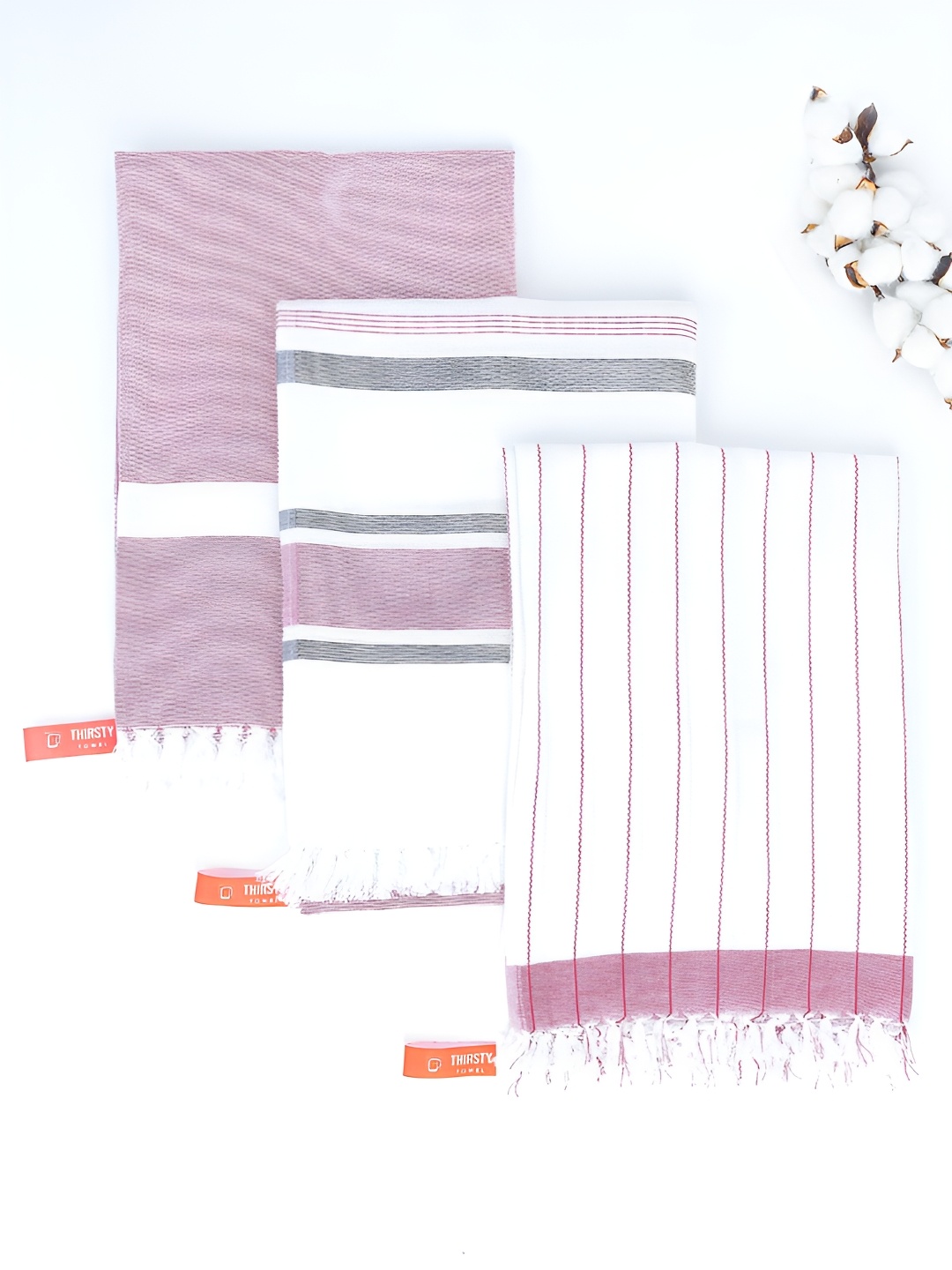 

Doctor Towels Pink & White 3 Pieces Striped Cotton 225 GSM Bath Towels