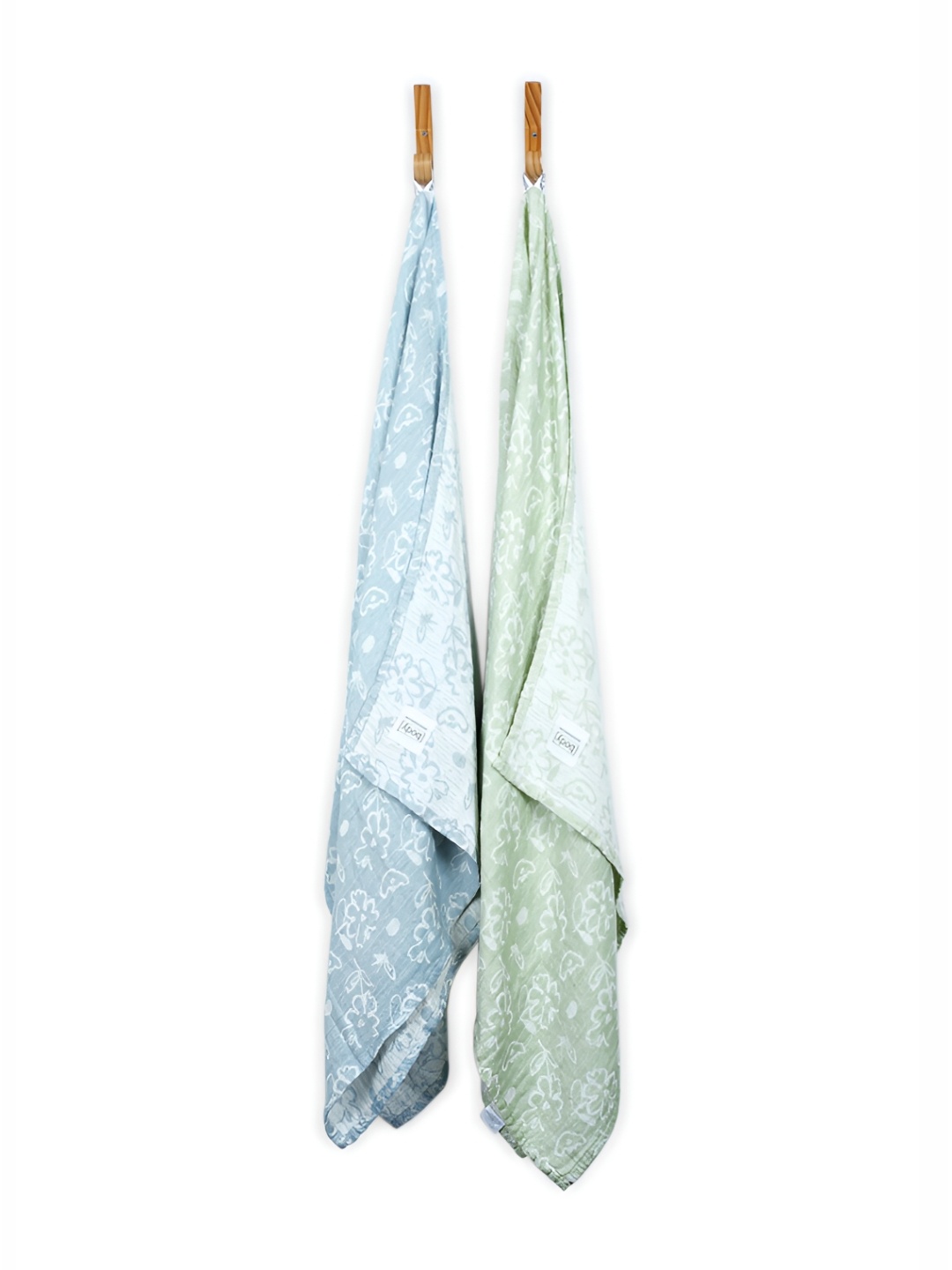 

Doctor Towels Blue & Green 2 Pieces Printed Banana Jacquard Floral 300 GSM Bath Towels