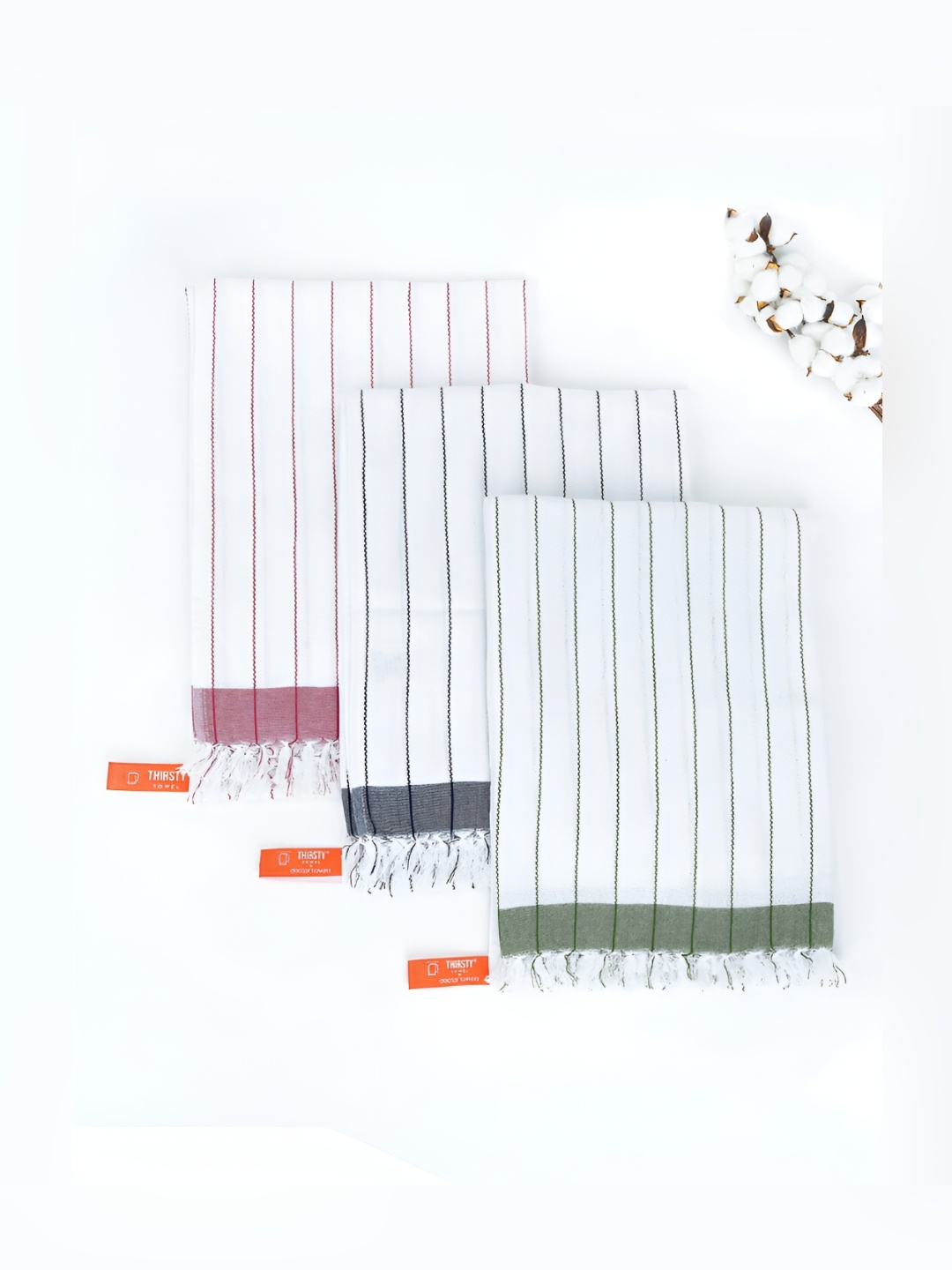 

Doctor Towels White & Green 3 Pieces Striped Cotton 225 GSM Bath Towels