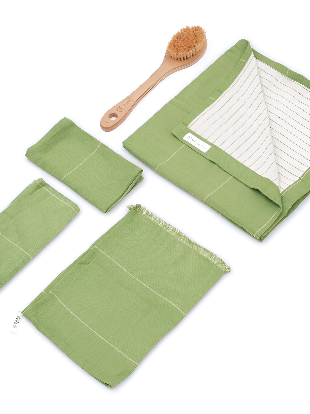 

Doctor Towels Green & White 4 Pieces Striped Bamboo 350 GSM Bath Towels