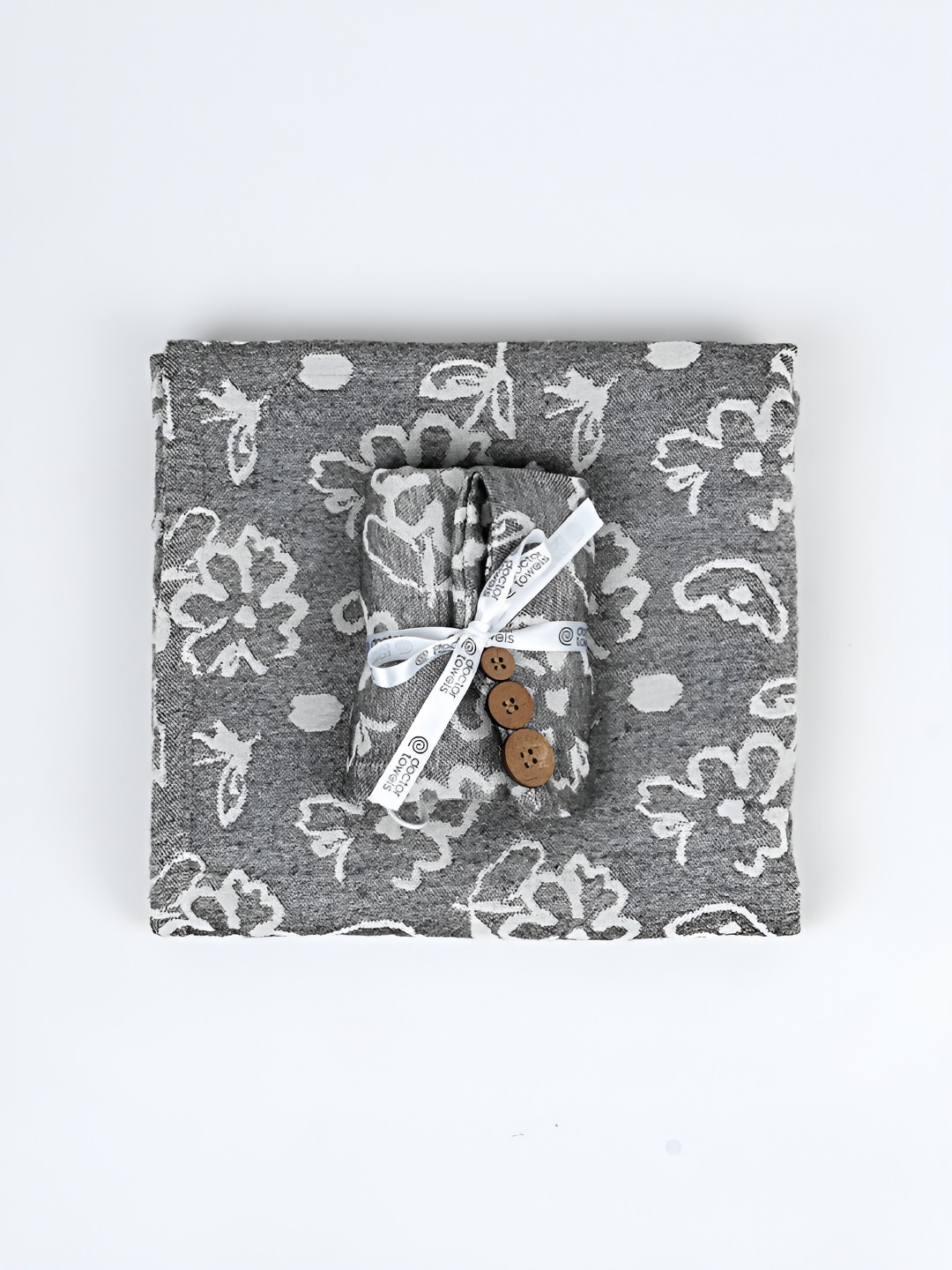 

Doctor Towels Charcoal 2pc Printed Banana Jacquard Floral 350 GSM Bath & Hair Towel Set