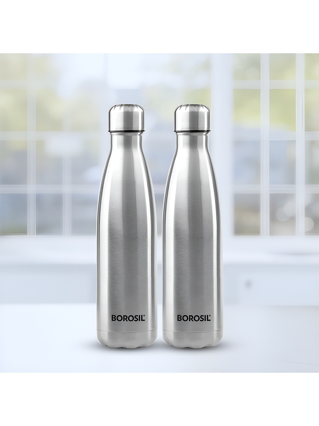 

BOROSIL Silver-Toned 2 Pcs Stainless Steel Single Wall Water Bottles 1 L