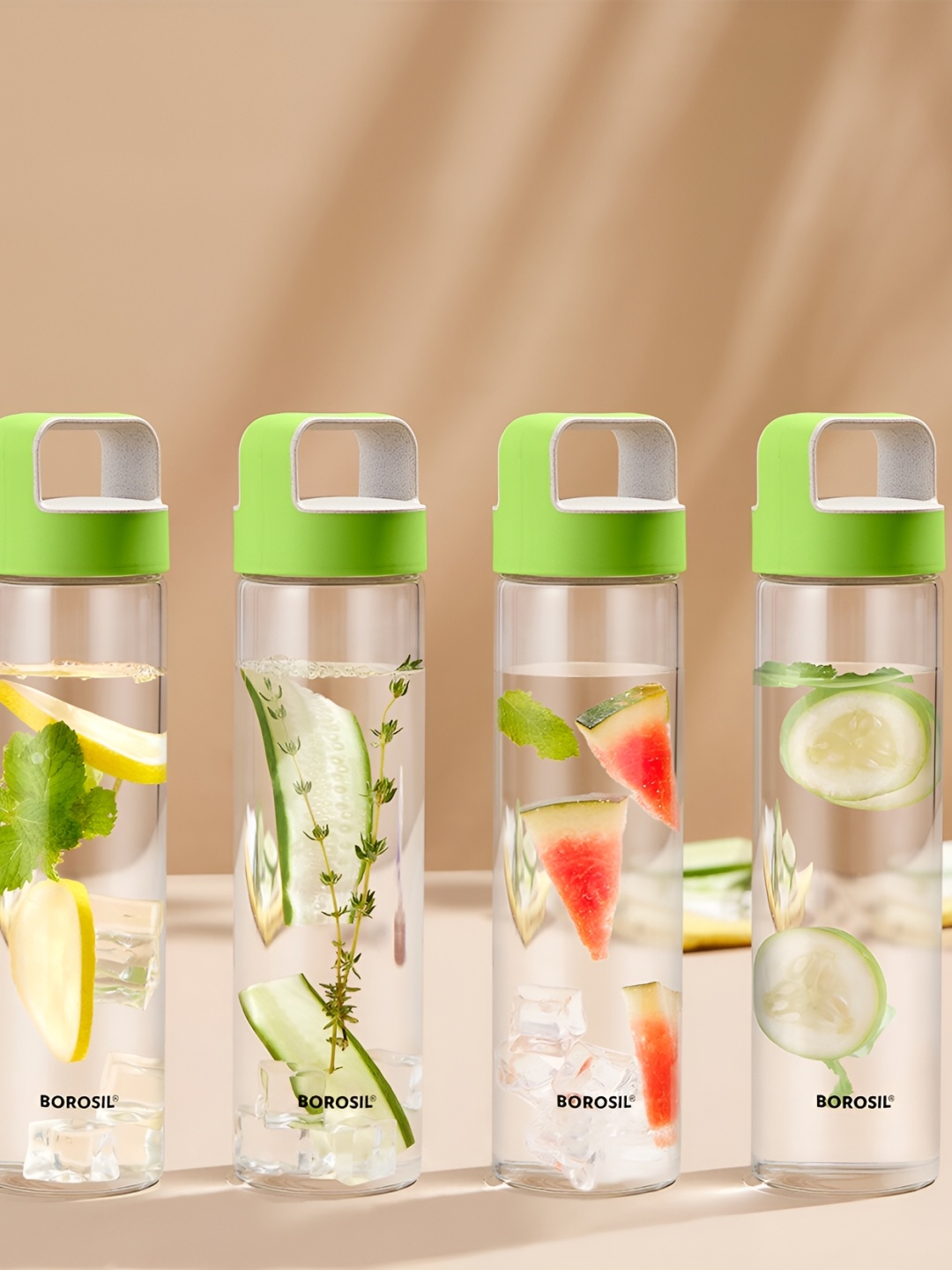 

BOROSIL Green & Transparent Set of 4 Glass Printed Water Bottle