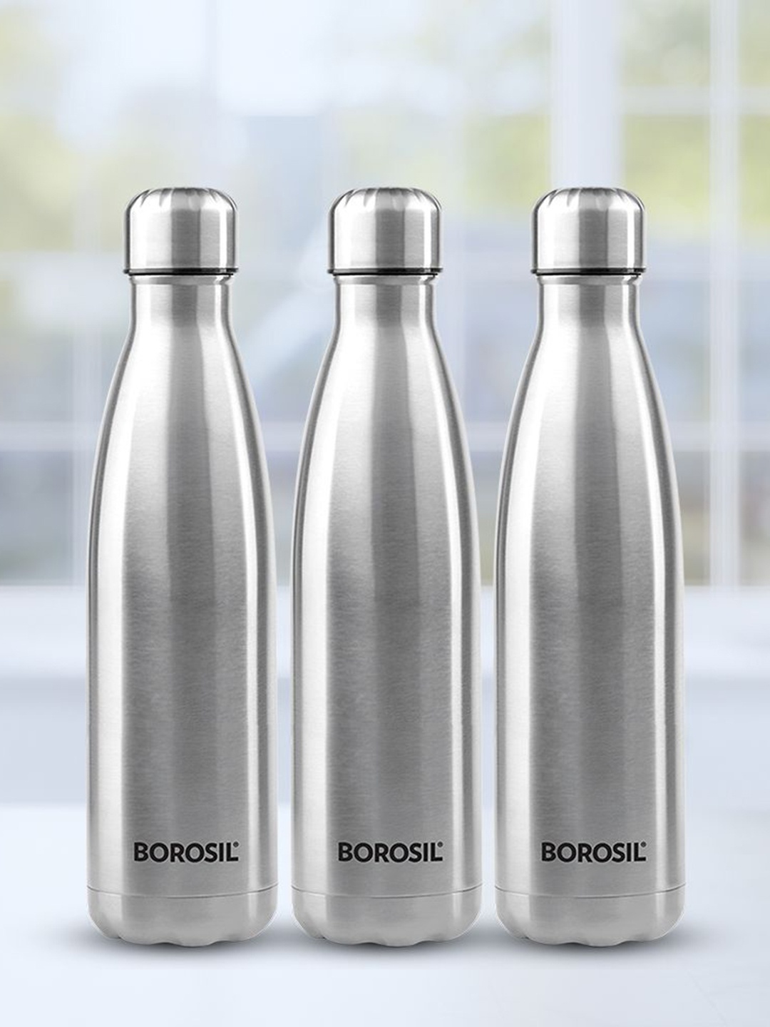 

BOROSIL Silver-Toned 3 Pcs Stainless Steel Water Bottles 1L